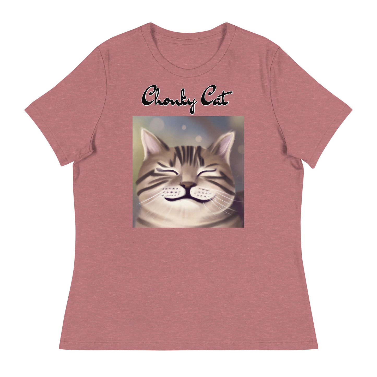 Women's T-Shirt with Happy Cat Purring with a text "Chonky Cat" at $25.97 found at Personalizedpetlovergifts