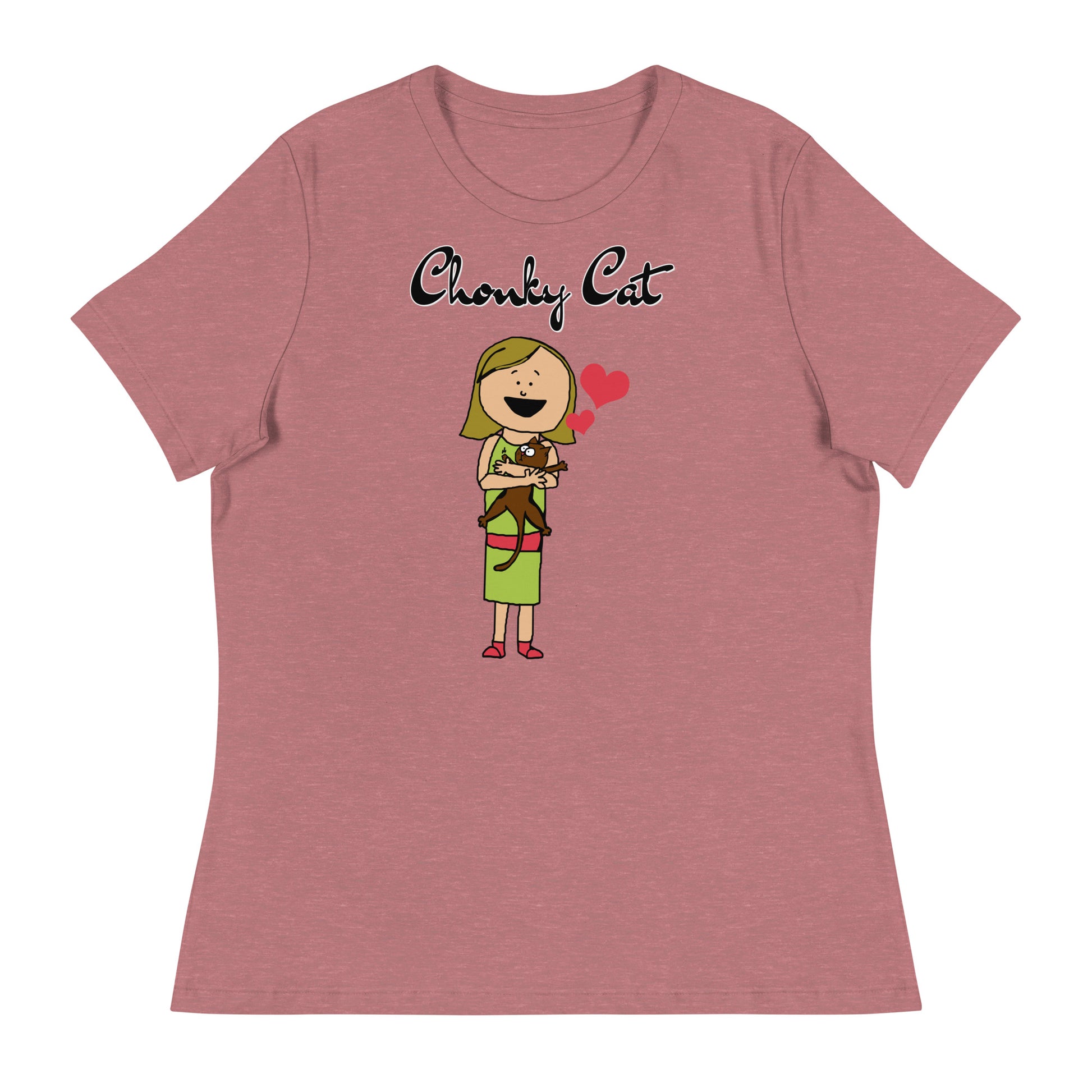 Women's T-Shirt with Girl Holding a Kitten with a text "Chonky Cat" at $25.97 found at Personalizedpetlovergifts