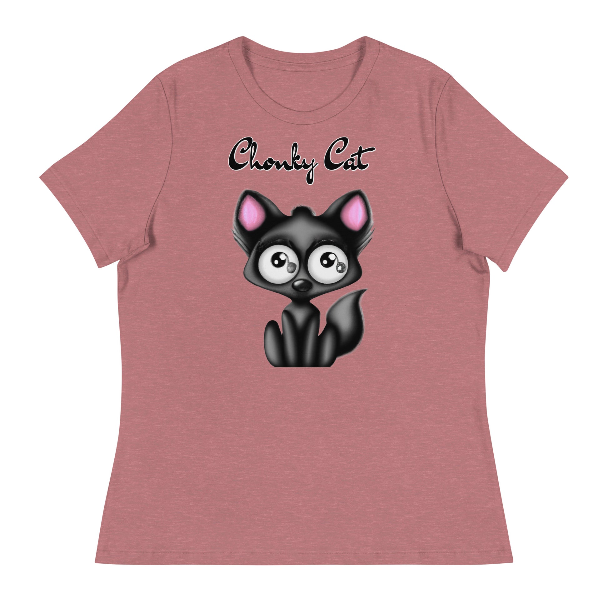 Women's T-Shirt with Funny Black Kitten with a text "Chonky Cat" at $25.97 found at Personalizedpetlovergifts