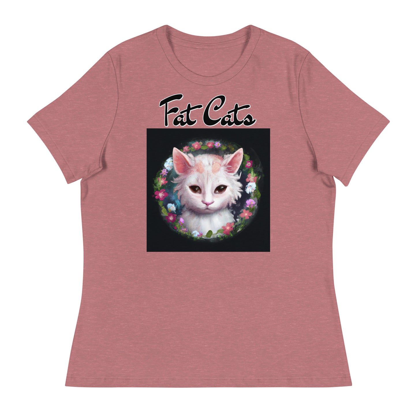 Women's T-Shirt with Kitten In a Floral Circle with a text "Fat Cats" at $25.97 found at Personalizedpetlovergifts