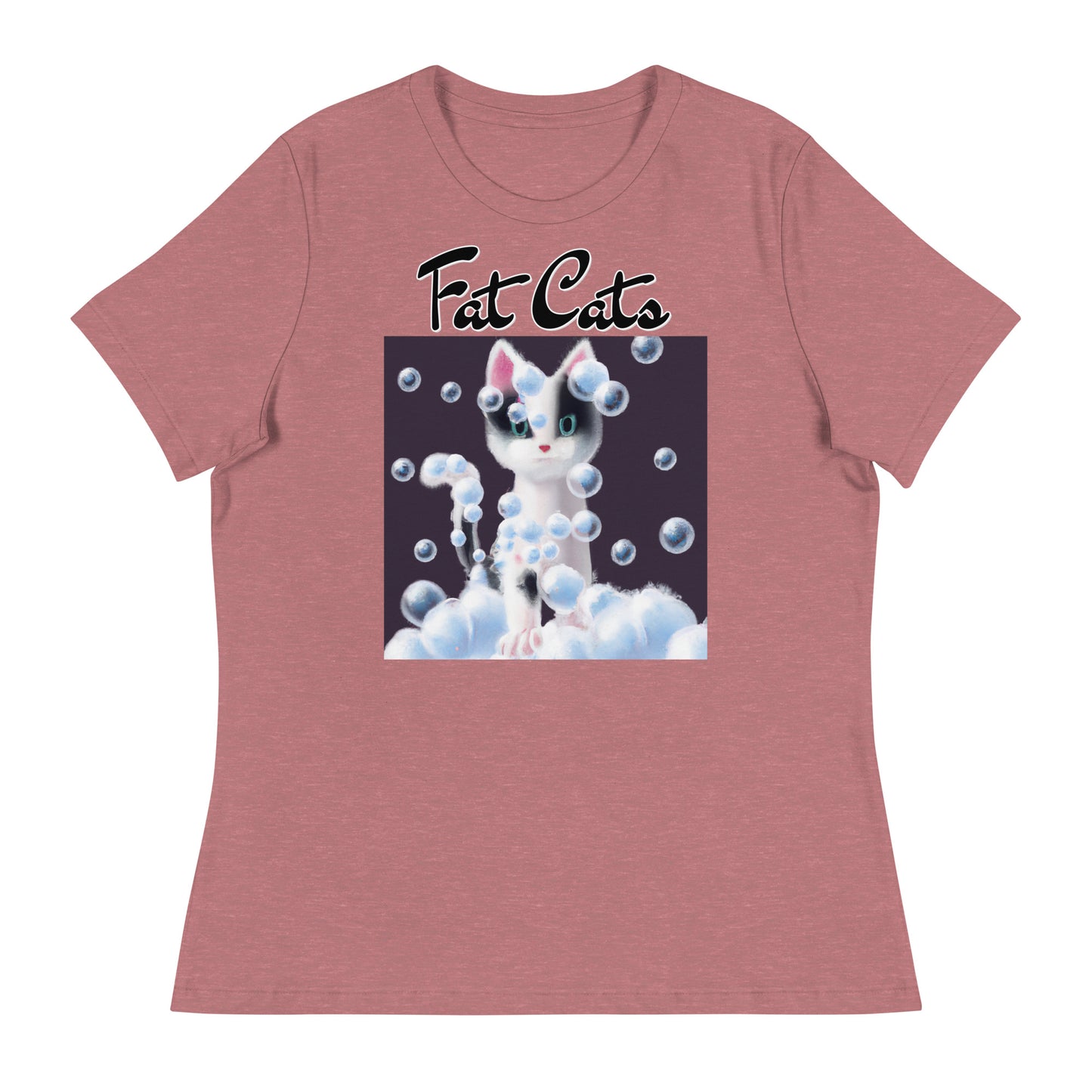 Women's T-Shirt with Kitten Covered In Bubbles with a text "Fat Cats" at $25.97 found at Personalizedpetlovergifts