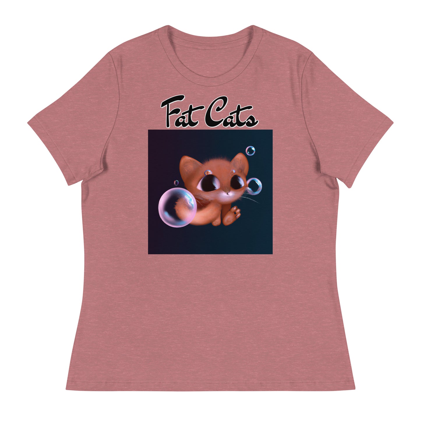 Women's T-Shirt with Kitten And Soap Bubbles with a text "Fat Cats" at $25.97 found at Personalizedpetlovergifts