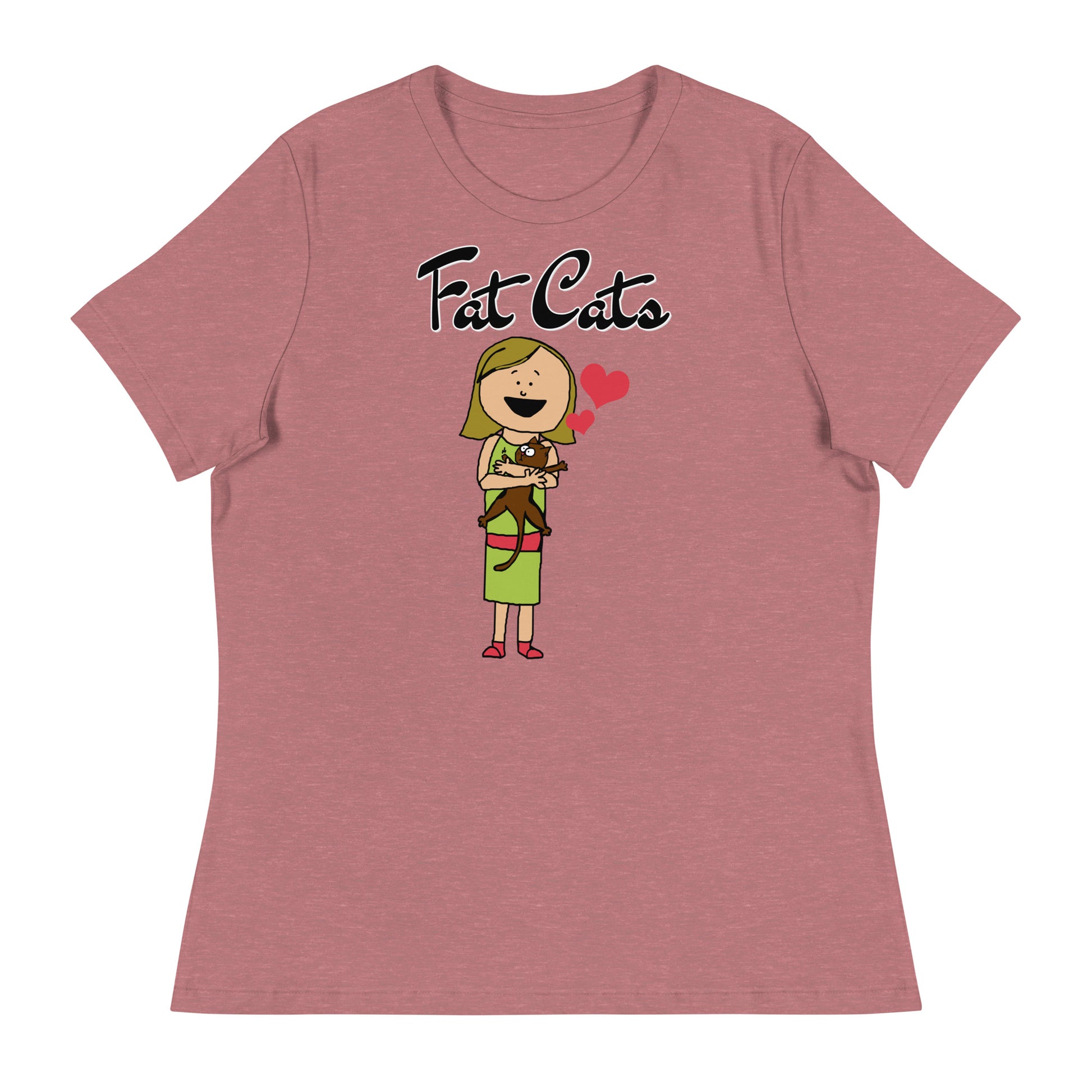 Women's T-Shirt with Girl Holding a Kitten with a text "Fat Cats" at $25.97 found at Personalizedpetlovergifts