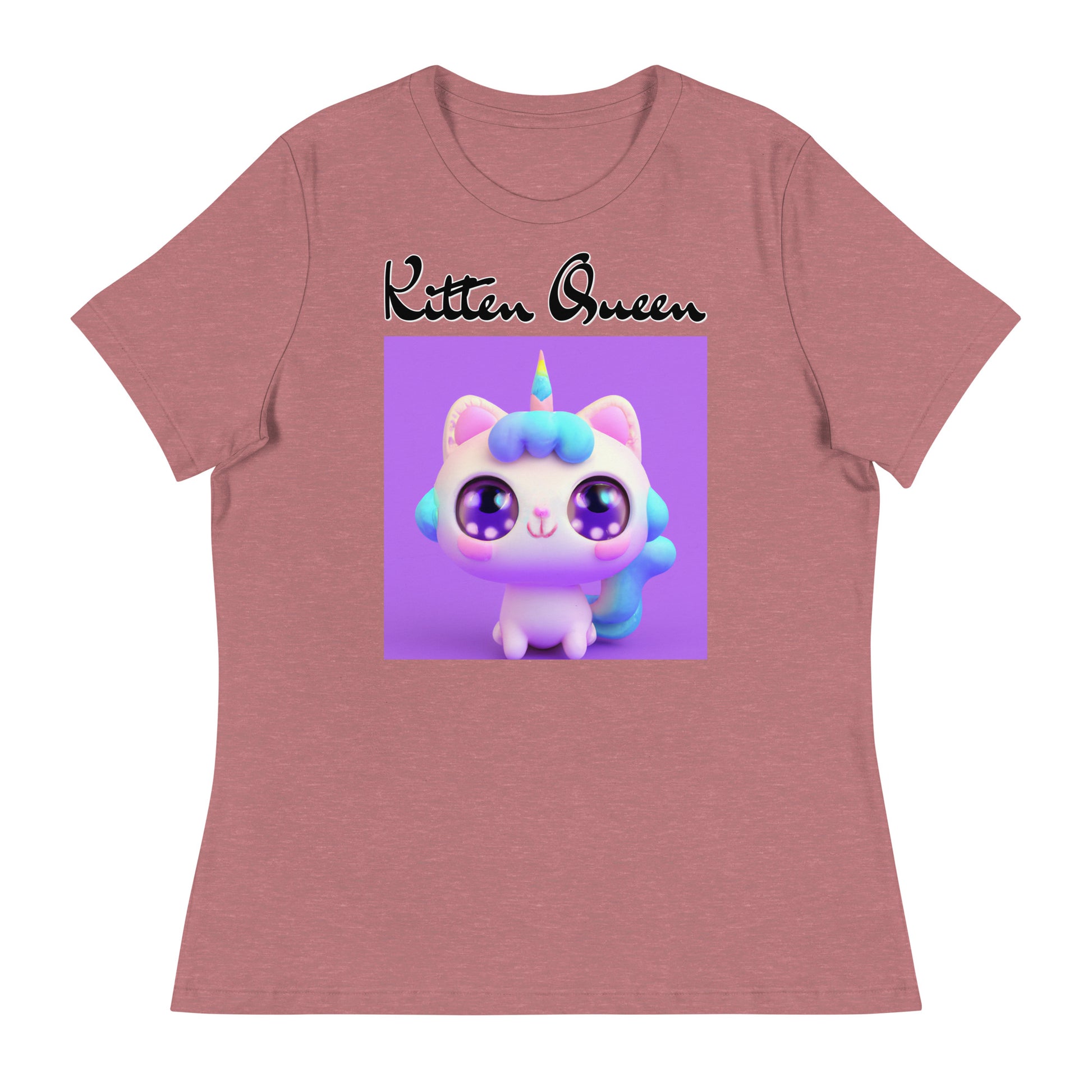 Women's T-Shirt with Happy Unicorn Kitten with a text "Kitten Queen" at $25.97 found at Personalizedpetlovergifts