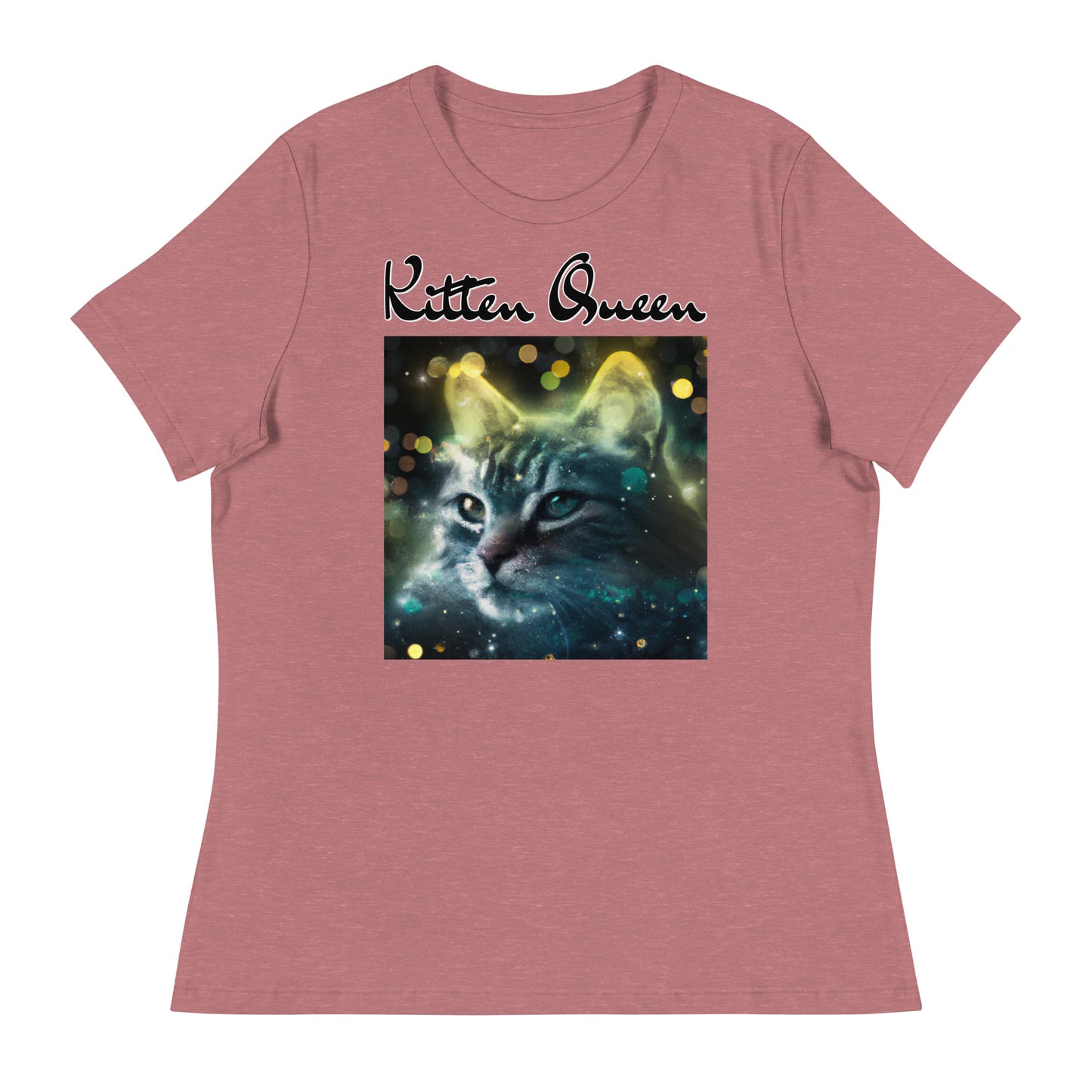 Women's T-Shirt with Green Space Cat with a text "Kitten Queen" at $25.97 found at Personalizedpetlovergifts