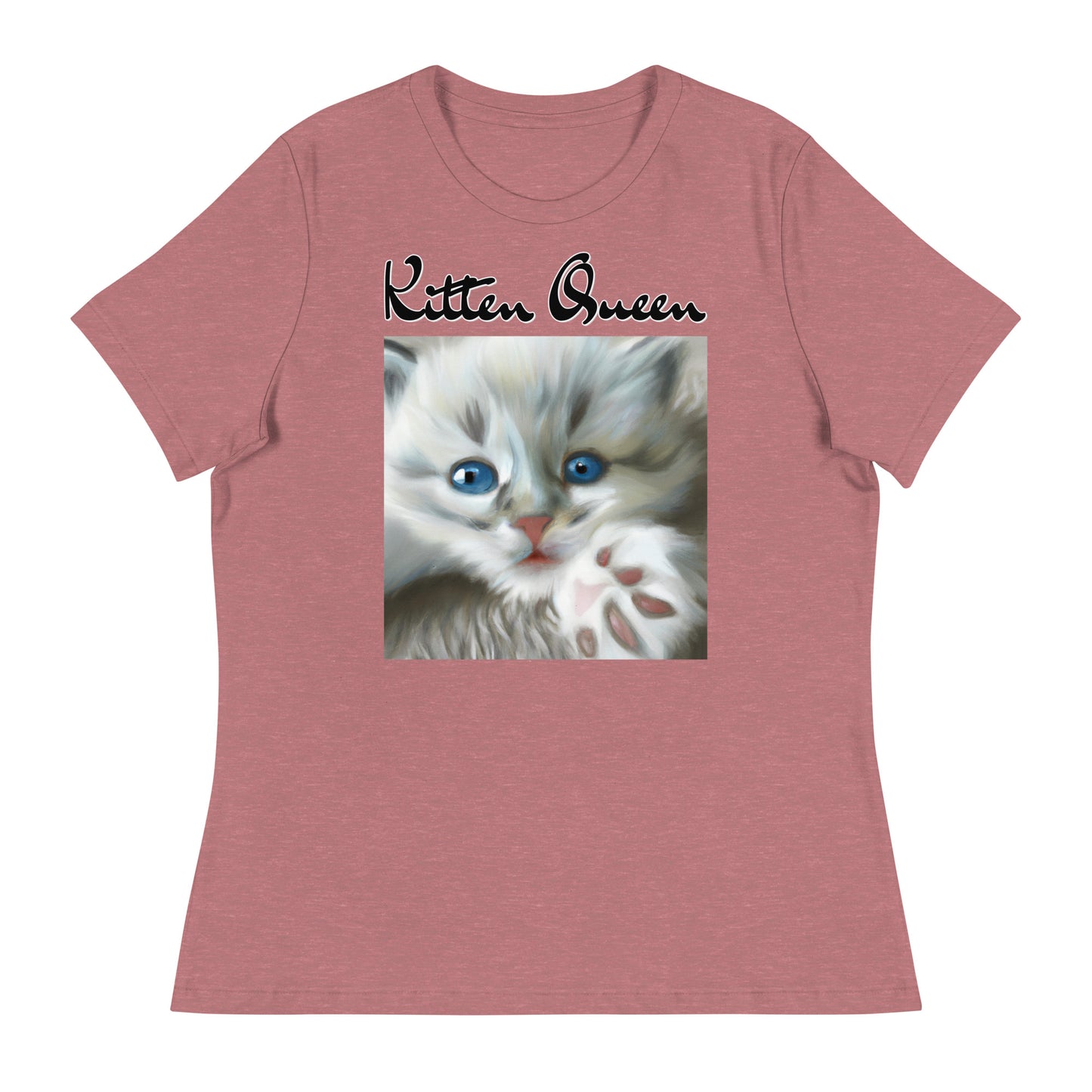 Women's T-Shirt with Fluffy Kitten With Fluffy Paw with a text "Kitten Queen" at $25.97 found at Personalizedpetlovergifts