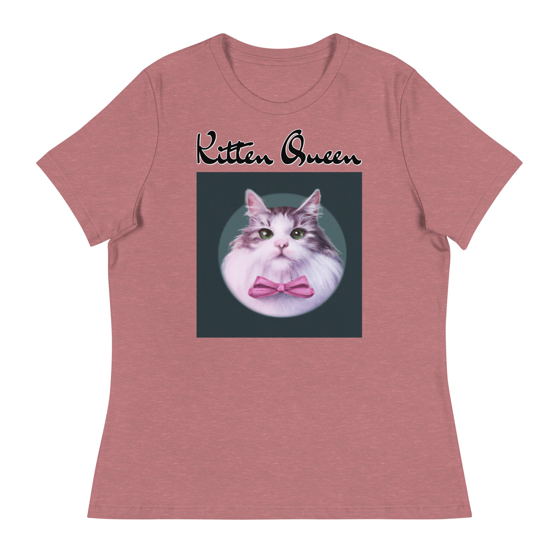 Women's T-Shirt with Fluffy Kitten With a Pink Bow with a text "Kitten Queen" at $25.97 found at Personalizedpetlovergifts