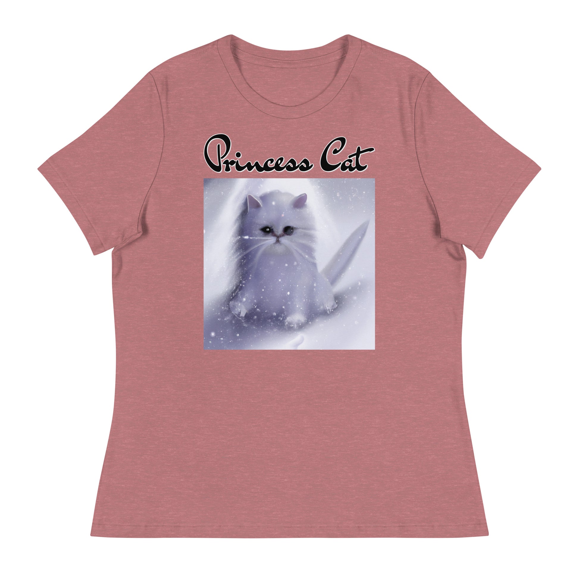 Women's T-Shirt with Fluffy White Kitten In The SNow with a text "Princess Cat" at $25.97 found at Personalizedpetlovergifts