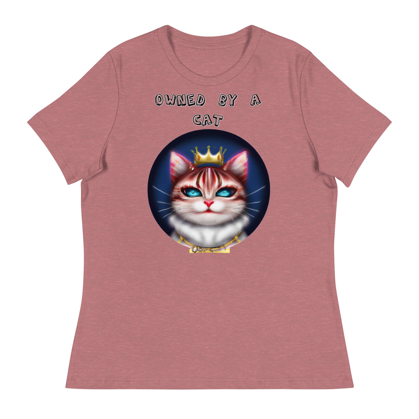 Women's White T-Shirt with Queen Kitten In a Circle with a text "Owned by a Cat" at $25.97 found at Personalizedpetlovergifts