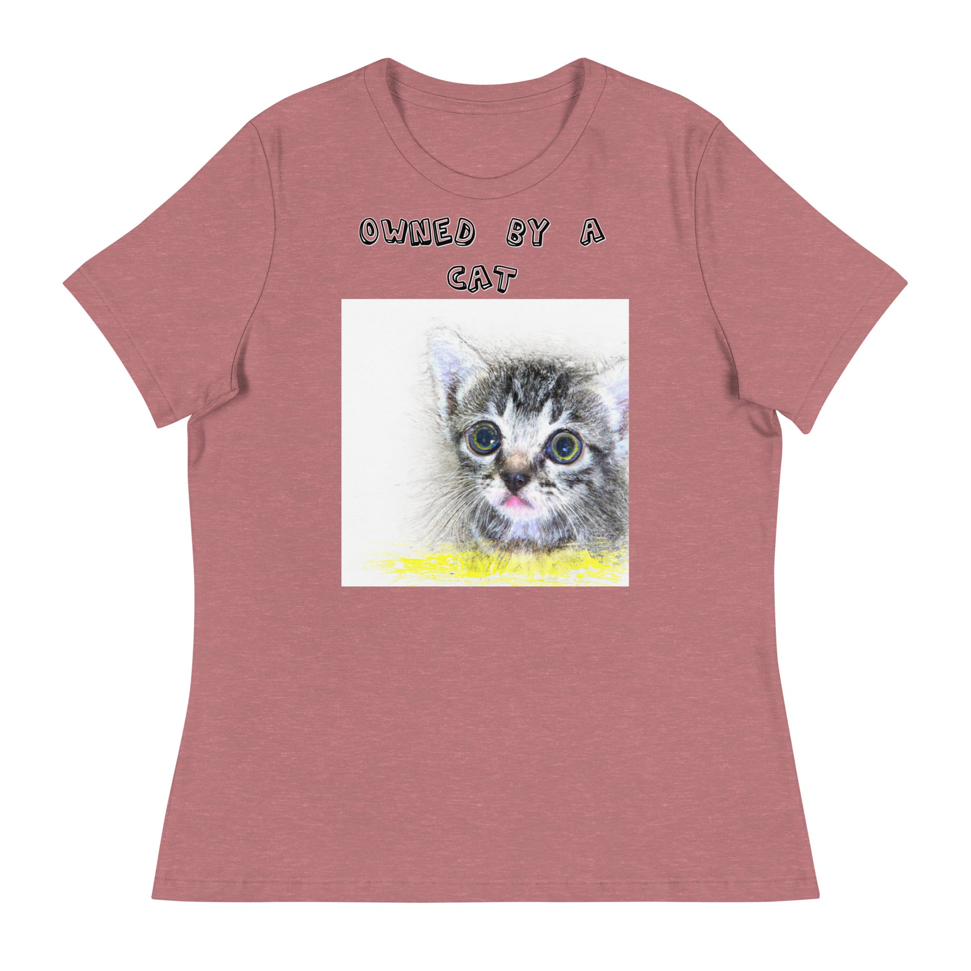 Women's White T-Shirt with Pencil Drawing Of a Cat with a text "Owned by a Cat" at $25.97 found at Personalizedpetlovergifts