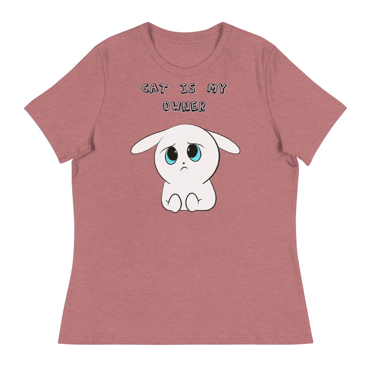 Women's T-Shirt with Sad White Kitten with a text "Cat Is My Owner" at $25.97 found at Personalizedpetlovergifts