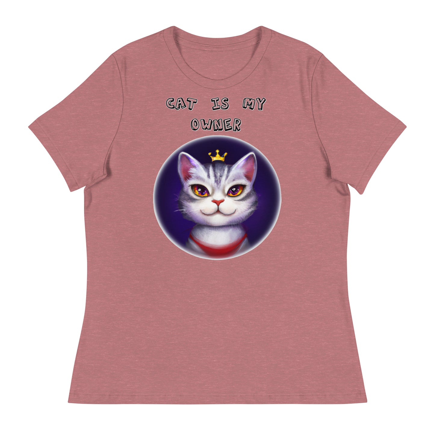 Women's White T-Shirt with Princess Cat In a Circle with a text "Cat Is My Owner" at $25.97 found at Personalizedpetlovergifts