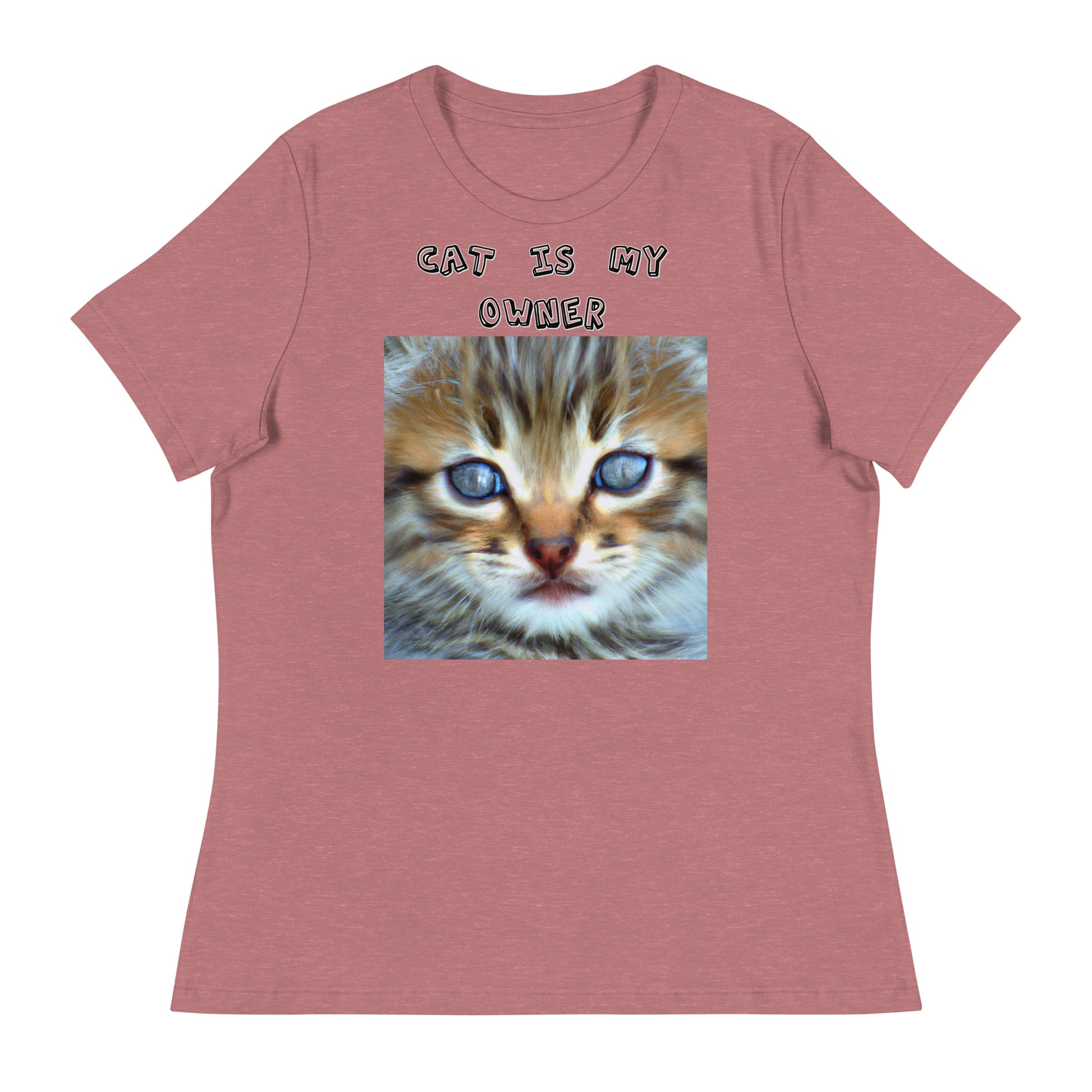 Women's White T-Shirt with Portrait Painting Of a Kitten with a text "Cat Is My Owner" at $25.97 found at Personalizedpetlovergifts