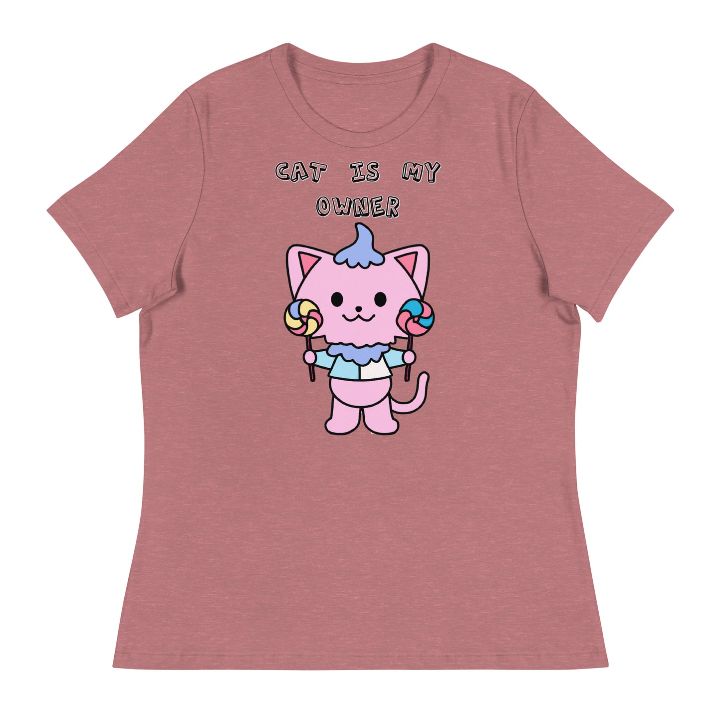 Women's White T-Shirt with Pink Kitten With Lollipops with a text "Cat Is My Owner" at $25.97 found at Personalizedpetlovergifts