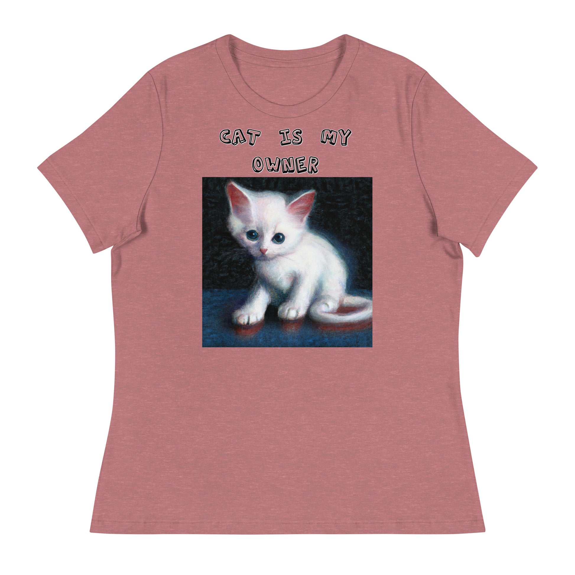 Women's White T-Shirt with Little Kitten with a text "Cat Is My Owner" at $25.97 found at Personalizedpetlovergifts