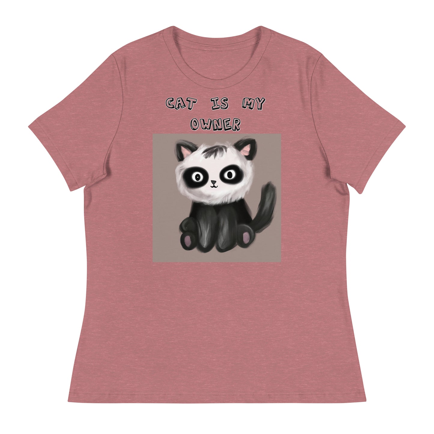 Women's White T-Shirt with Kitten With Panda Colors with a text "Cat Is My Owner" at $25.97 found at Personalizedpetlovergifts