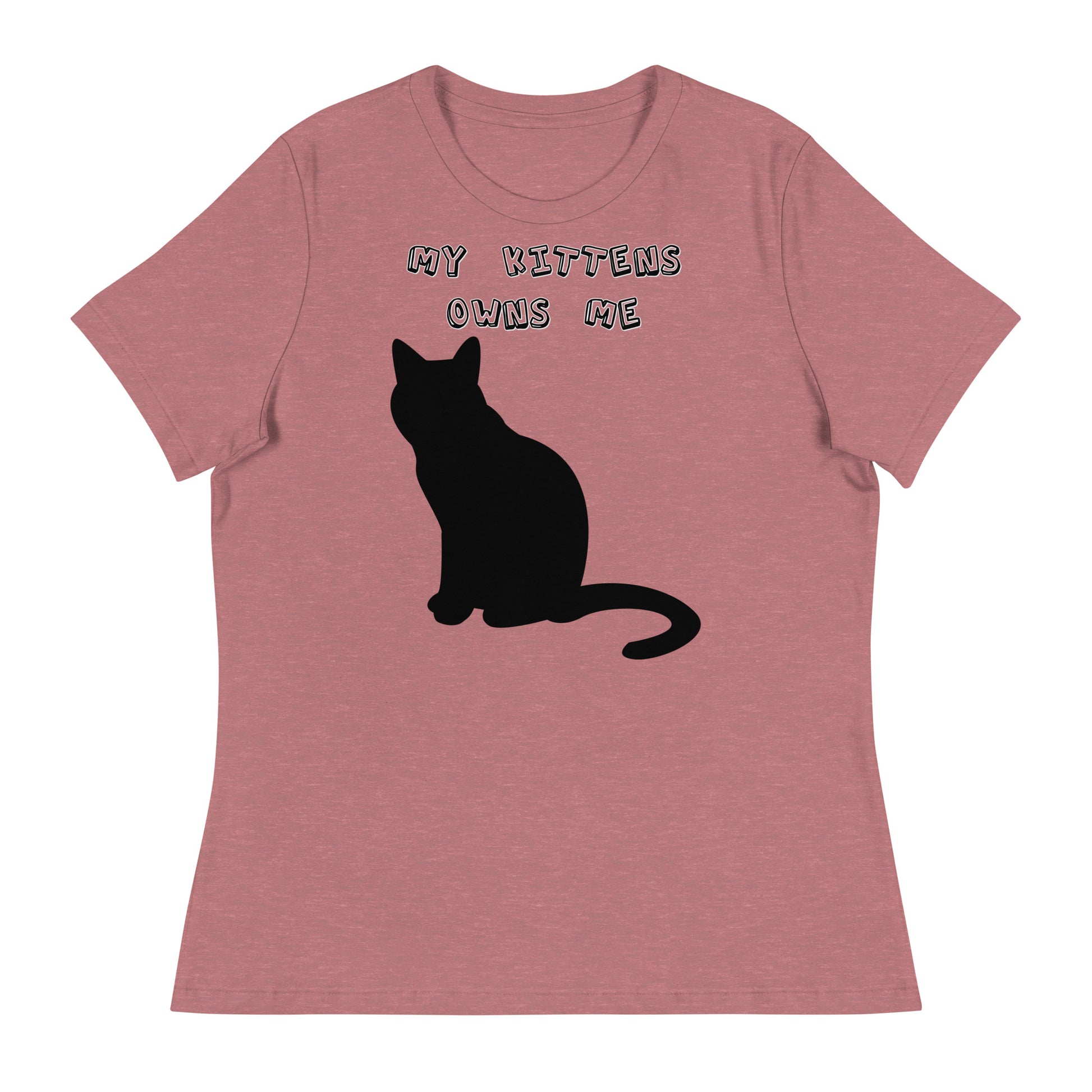 Women's White T-Shirt with Silhouette Of Black Cat with a text "My Kittens Own Me" at $25.97 found at Personalizedpetlovergifts