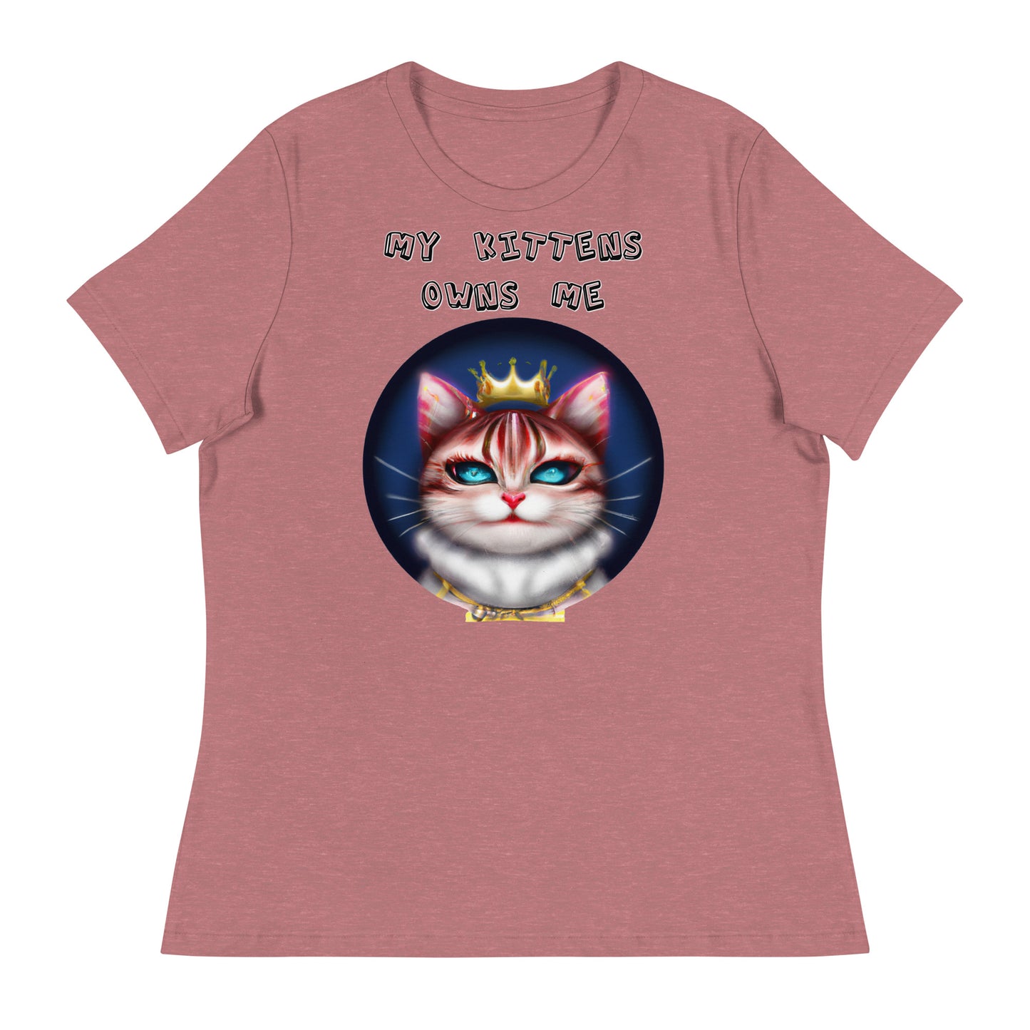 Women's White T-Shirt with Queen Kitten In a Circle with a text "My Kittens Own Me" at $25.97 found at Personalizedpetlovergifts