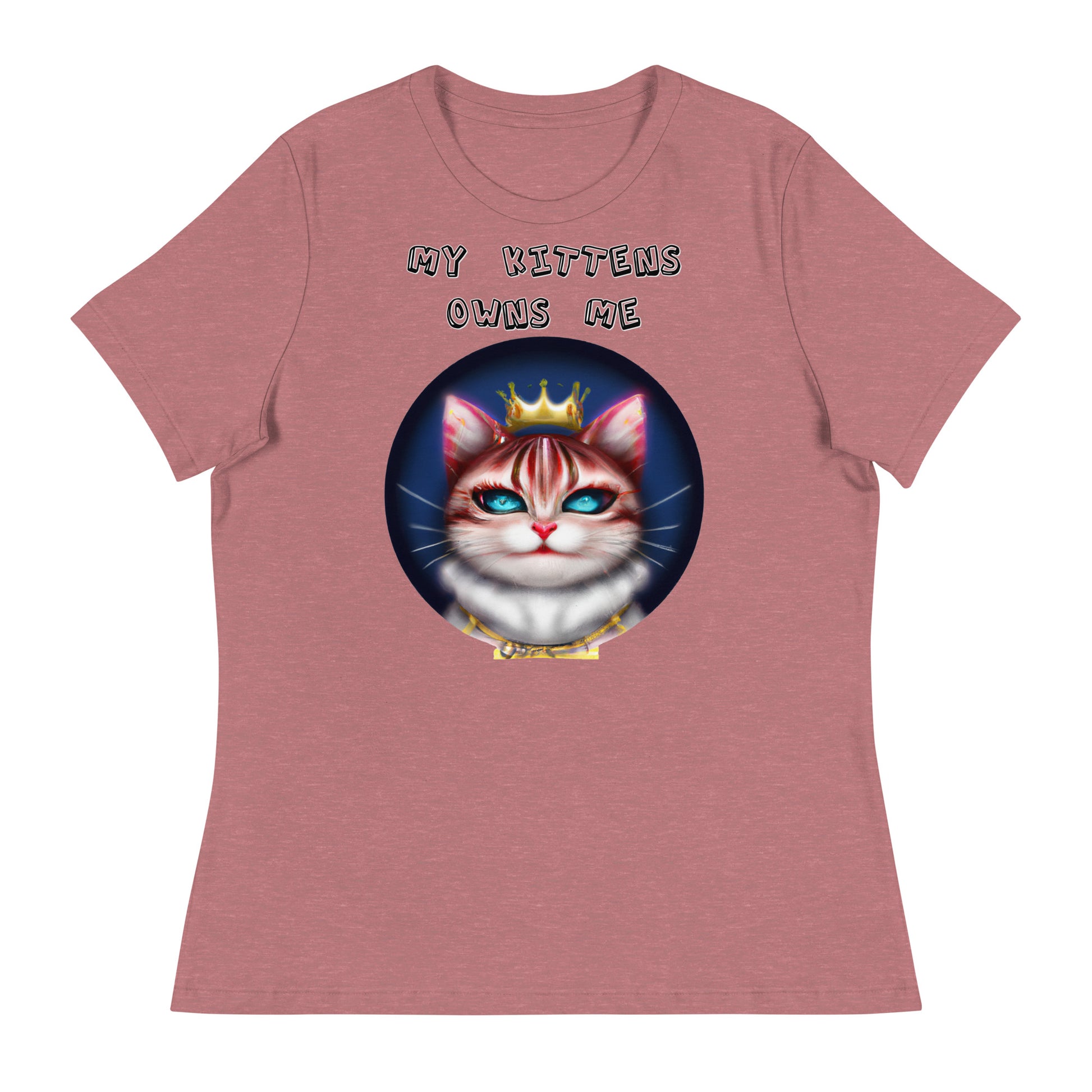 Women's White T-Shirt with Queen Kitten In a Circle with a text "My Kittens Own Me" at $25.97 found at Personalizedpetlovergifts