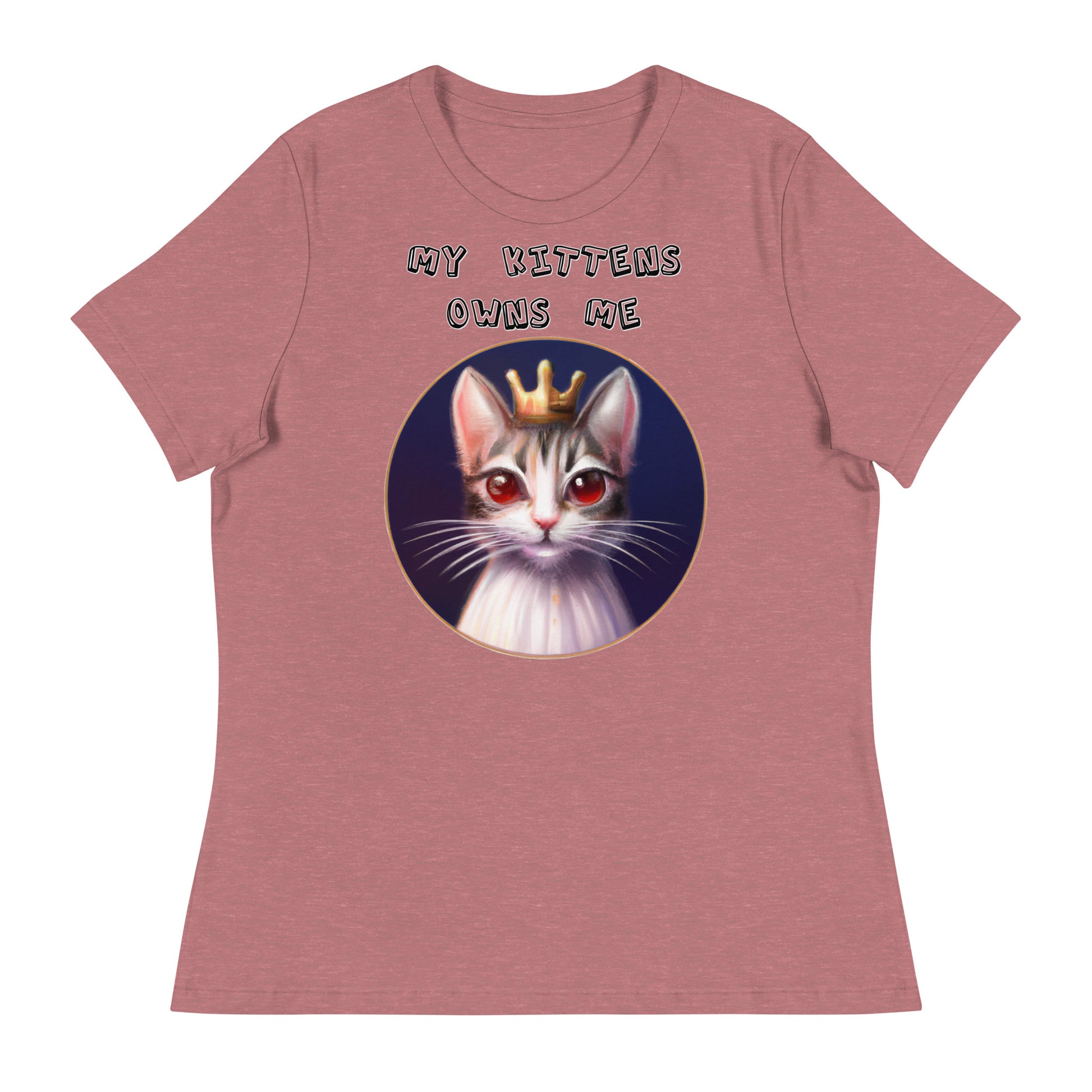 Women's T-Shirt with Princess Cat With Red Eyes with a text "My Kittens Own Me" at $25.97 found at Personalizedpetlovergifts