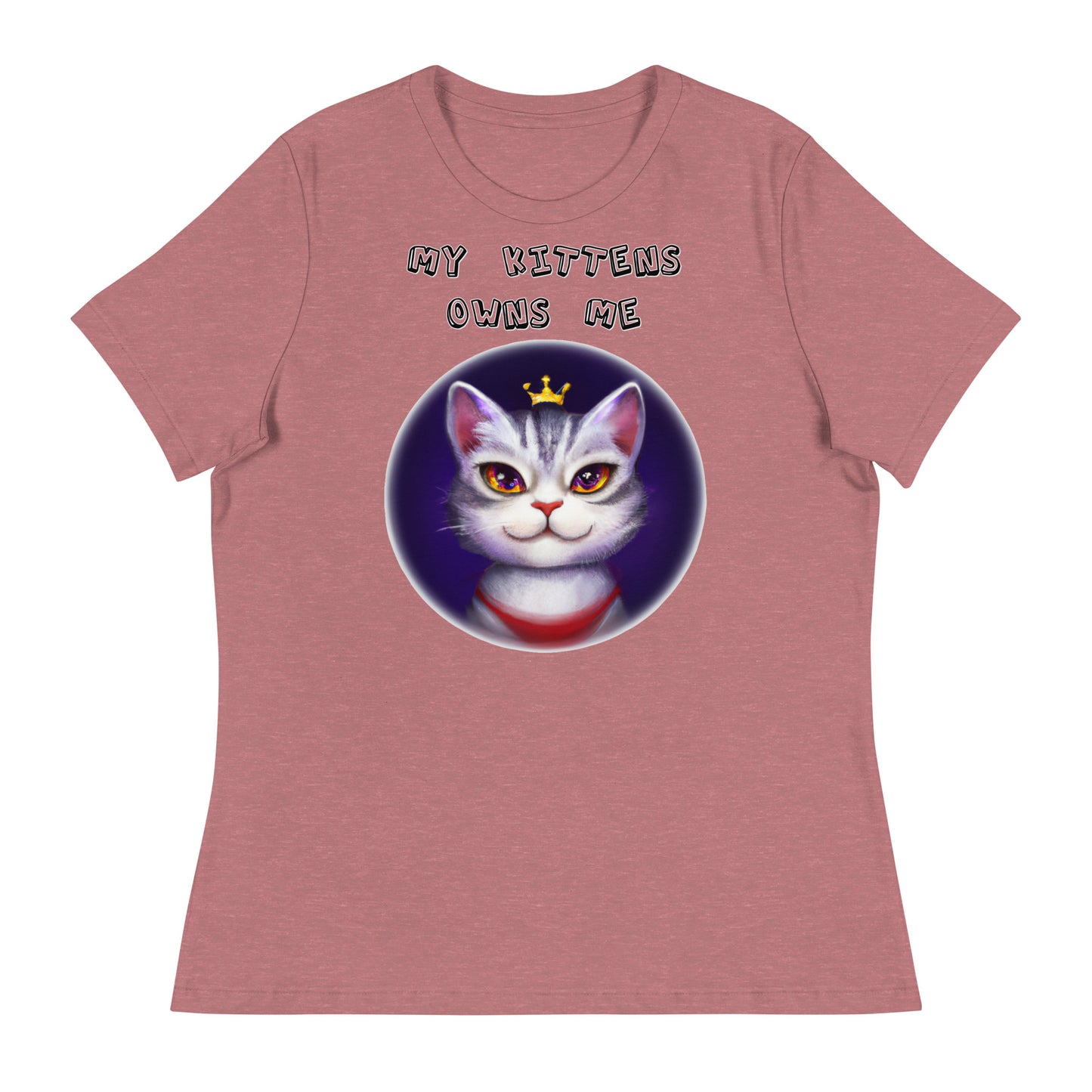 Women's White T-Shirt with Princess Cat In a Circle with a text "My Kittens Own Me" at $25.97 found at Personalizedpetlovergifts