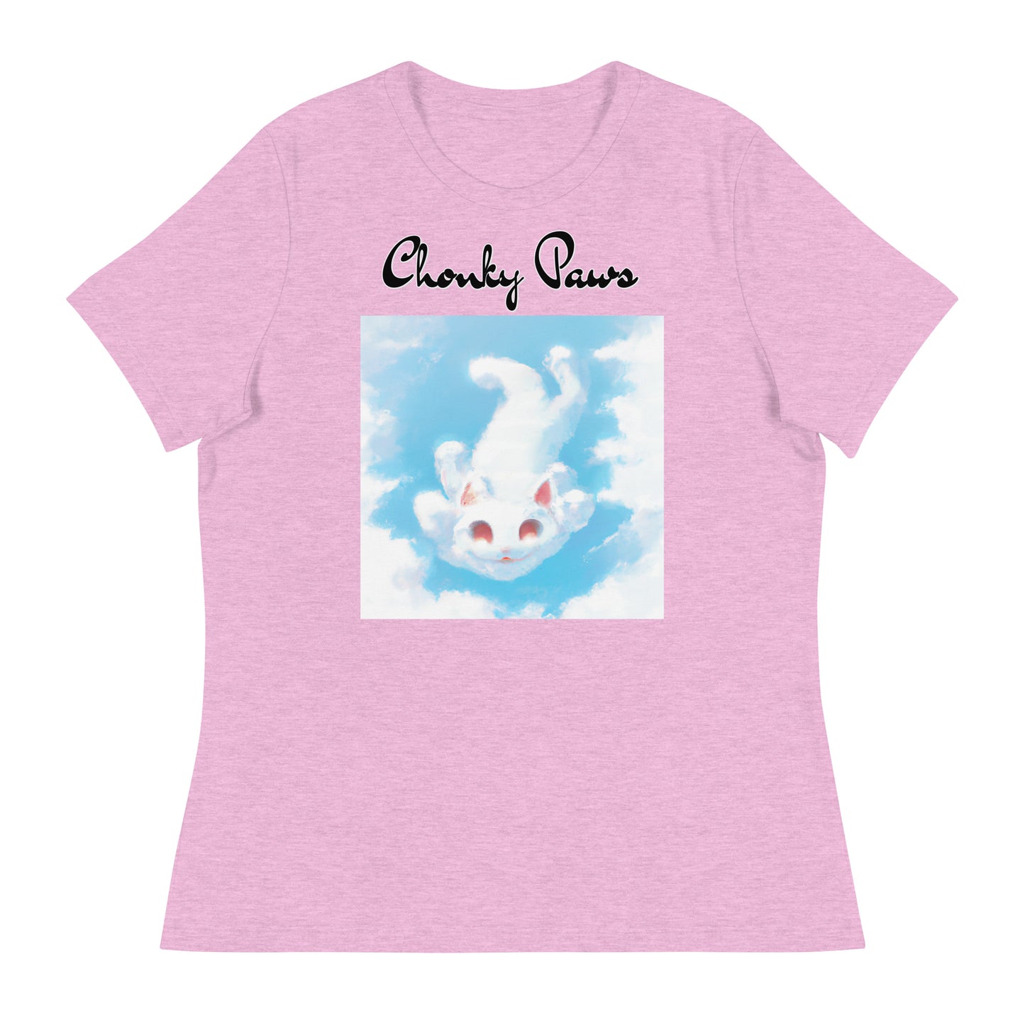 Women's T-Shirt with Kitten Flying In The Sky with a text "Chonky Paws" at $25.97 found at Personalizedpetlovergifts