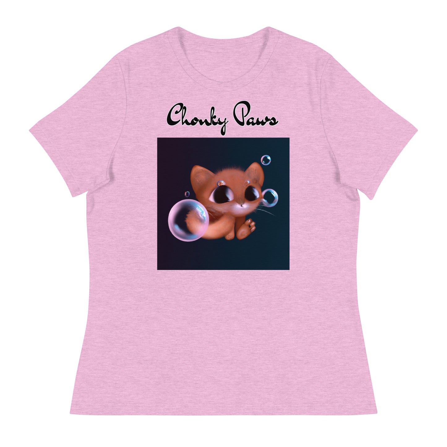 Women's T-Shirt with Kitten And Soap Bubbles with a text "Chonky Paws" at $25.97 found at Personalizedpetlovergifts