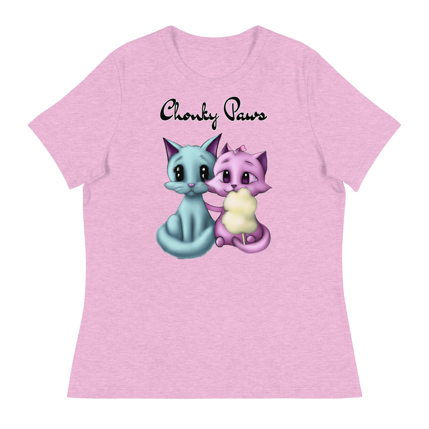 Women's T-Shirt with Hugging Kittens With Cotton Candy with a text "Chonky Paws" at $25.97 found at Personalizedpetlovergifts