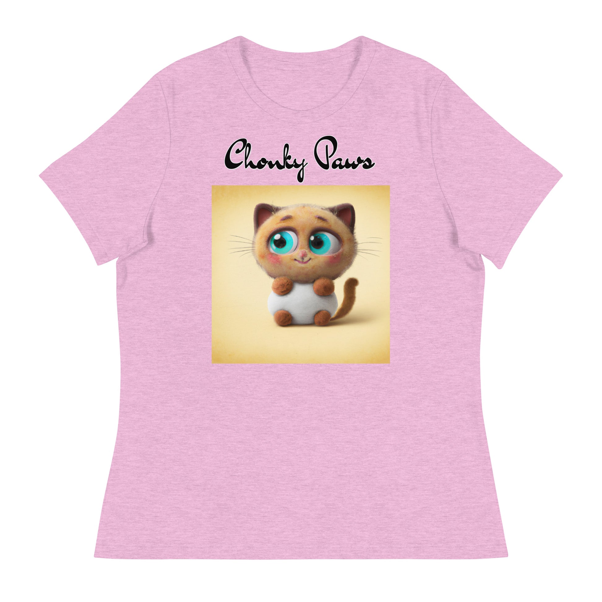 Women's T-Shirt with Happy Fluffy Kitten with a text "Chonky Paws" at $25.97 found at Personalizedpetlovergifts