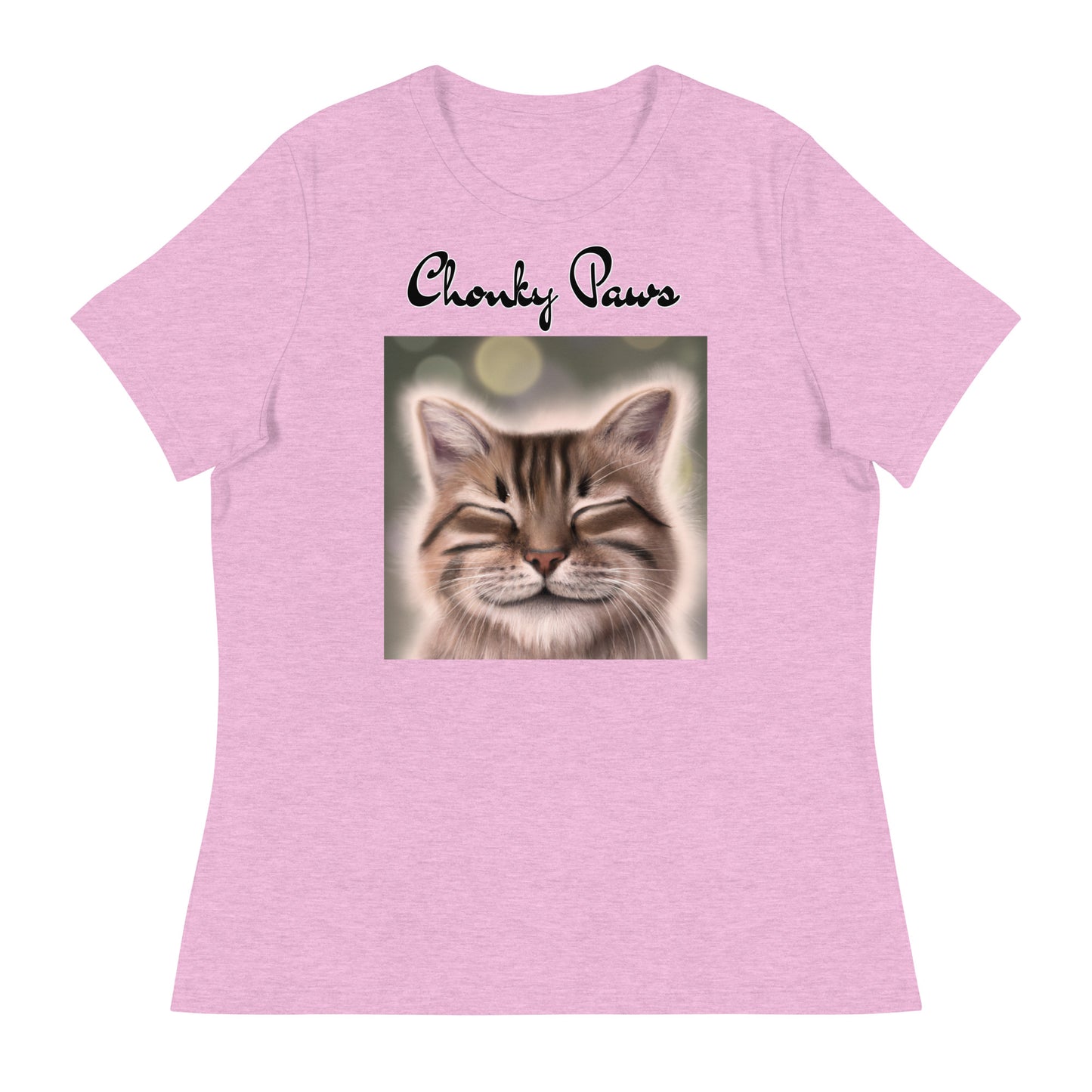 Women's T-Shirt with Happy Cat with a text "Chonky Paws" at $25.97 found at Personalizedpetlovergifts