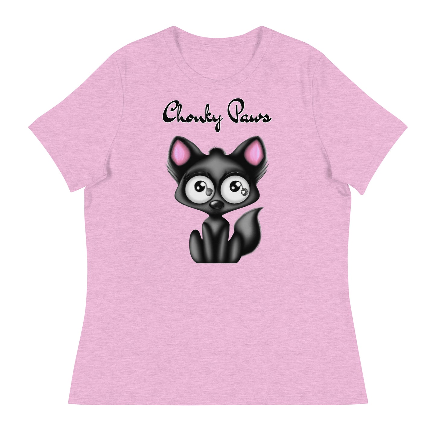 Women's T-Shirt with Funny Black Kitten with a text "Chonky Paws" at $25.97 found at Personalizedpetlovergifts