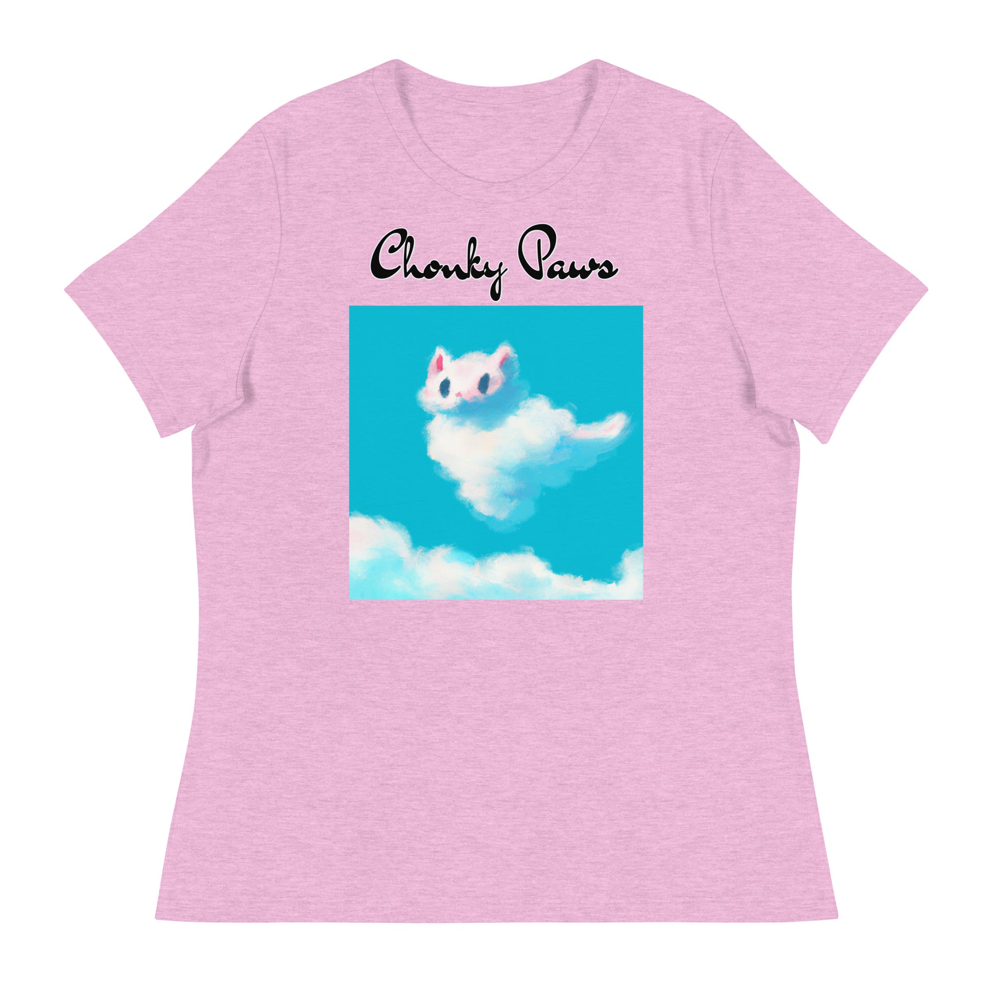 Women's T-Shirt with Fluffy White Cloud Kitten with a text "Chonky Paws" at $25.97 found at Personalizedpetlovergifts