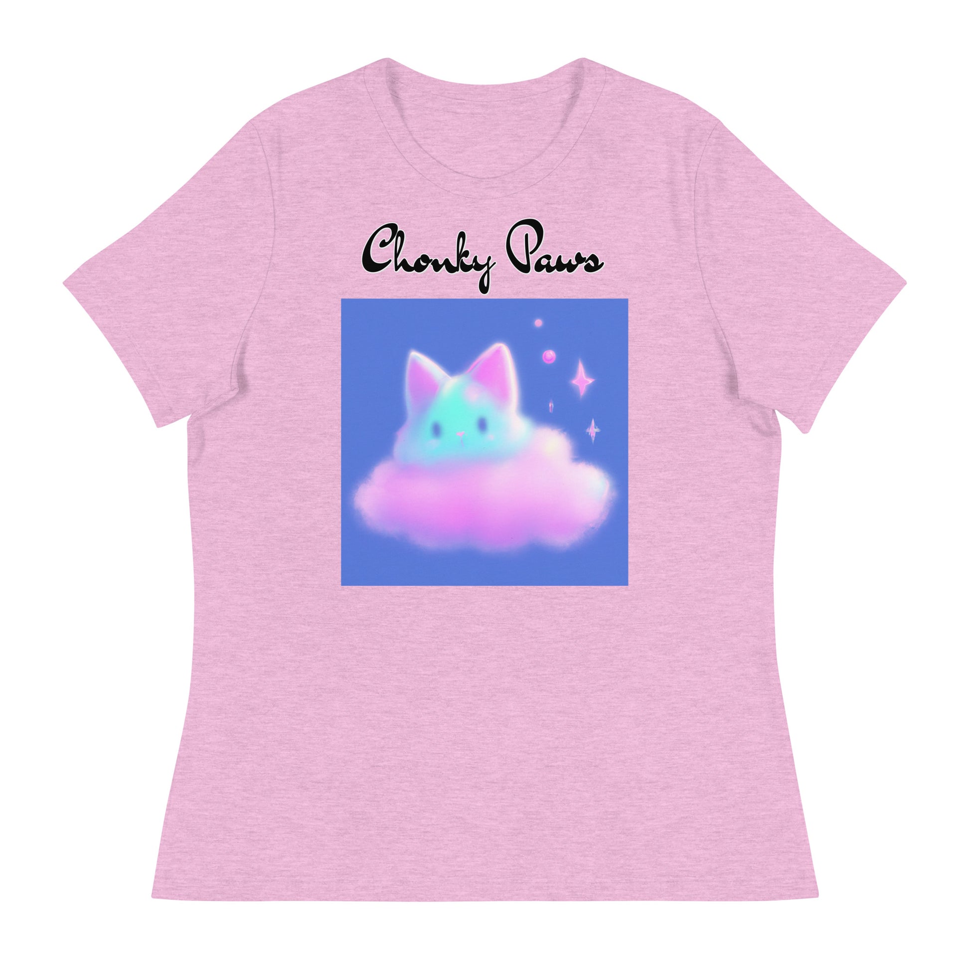 Women's T-Shirt with Fluffy Pink Cloud Kitten with a text "Chonky Paws" at $25.97 found at Personalizedpetlovergifts