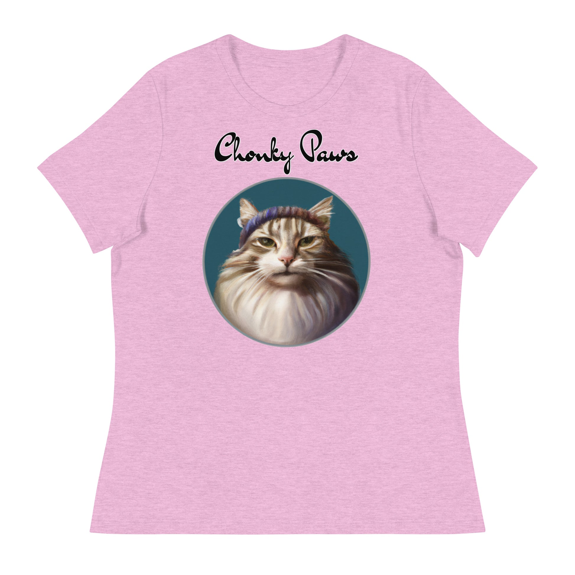 Women's T-Shirt with Fluffy Kitten With a Wool Headband with a text "Chonky Paws" at $25.97 found at Personalizedpetlovergifts