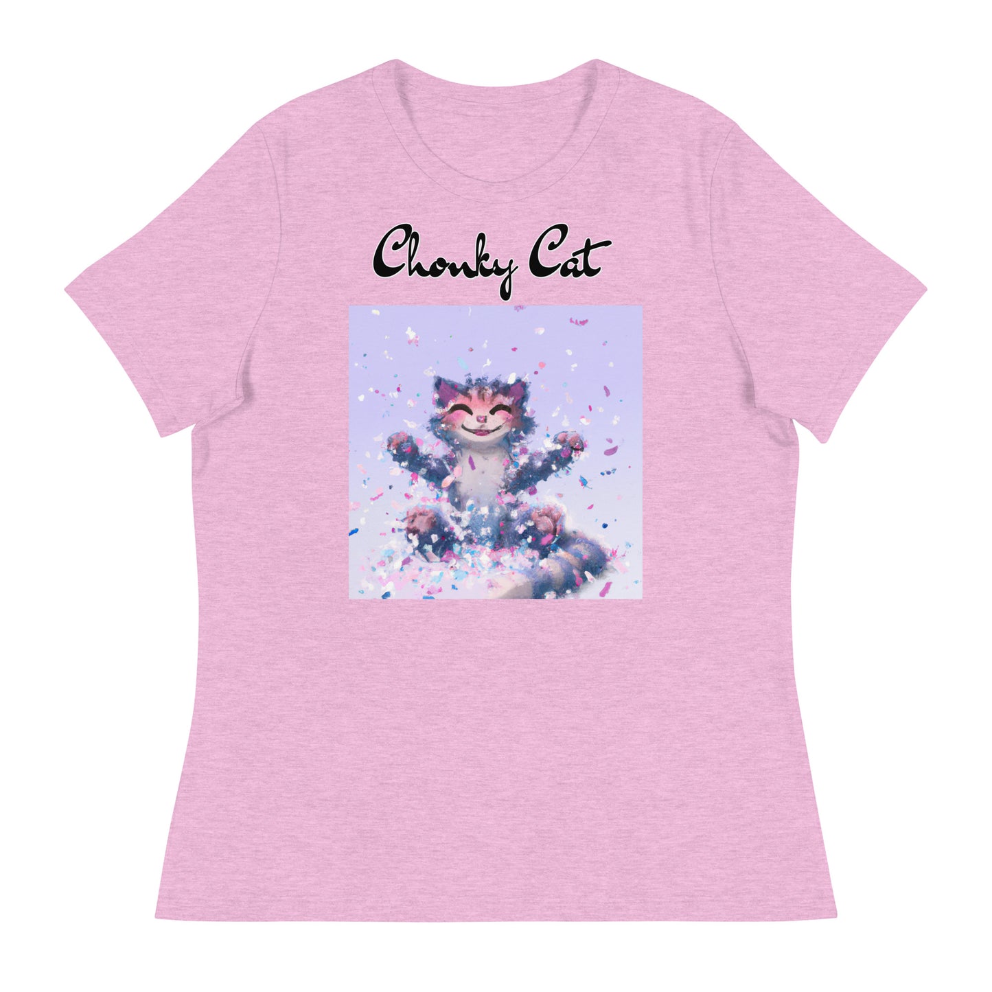 Women's T-Shirt with Kitten Enjoying Confetti with a text "Chonky Cat" at $25.97 found at Personalizedpetlovergifts