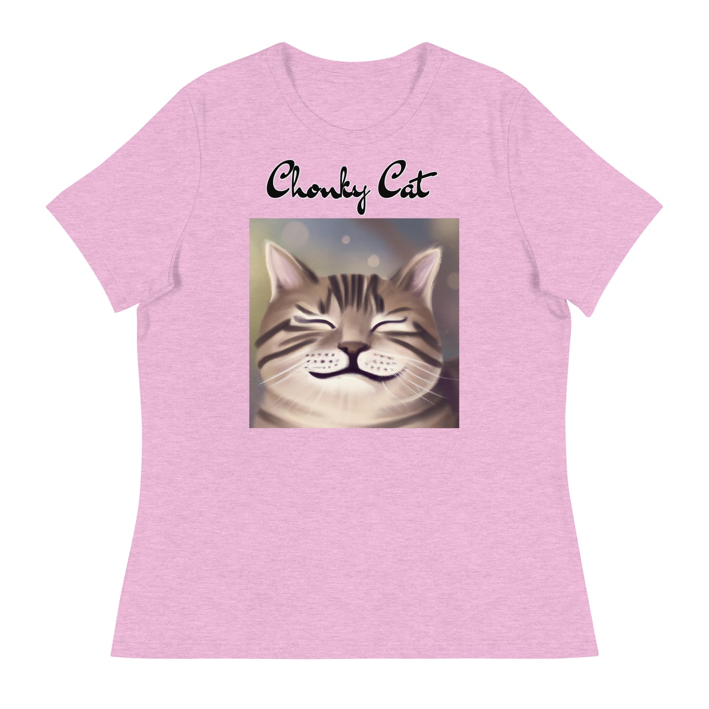 Women's T-Shirt with Happy Cat Purring with a text "Chonky Cat" at $25.97 found at Personalizedpetlovergifts