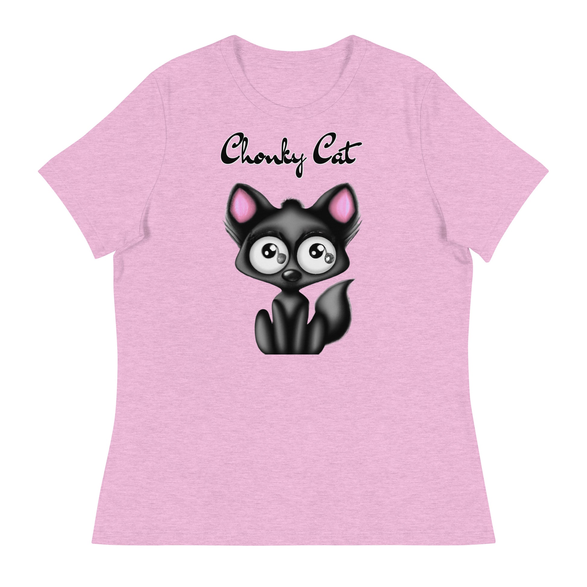 Women's T-Shirt with Funny Black Kitten with a text "Chonky Cat" at $25.97 found at Personalizedpetlovergifts