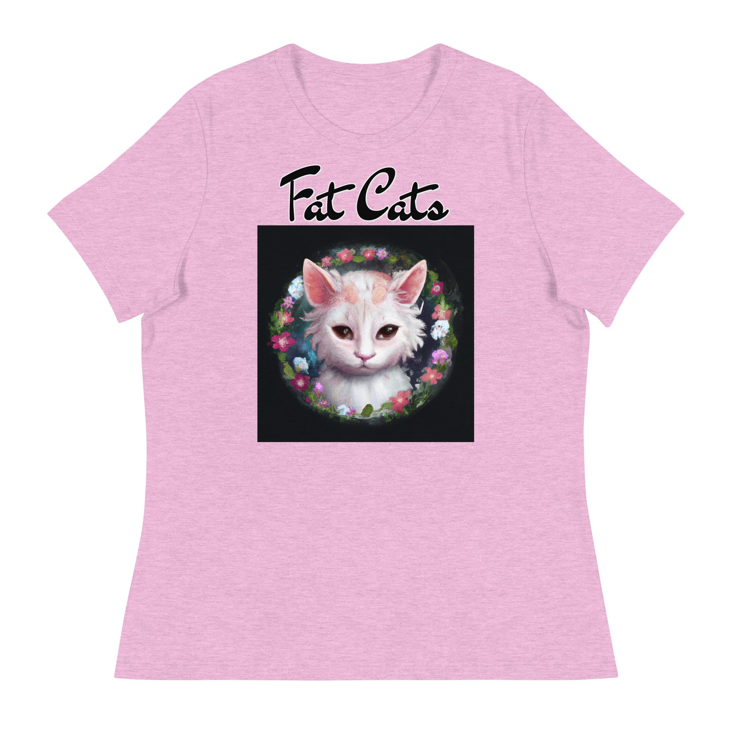 Women's T-Shirt with Kitten In a Floral Circle with a text "Fat Cats" at $25.97 found at Personalizedpetlovergifts