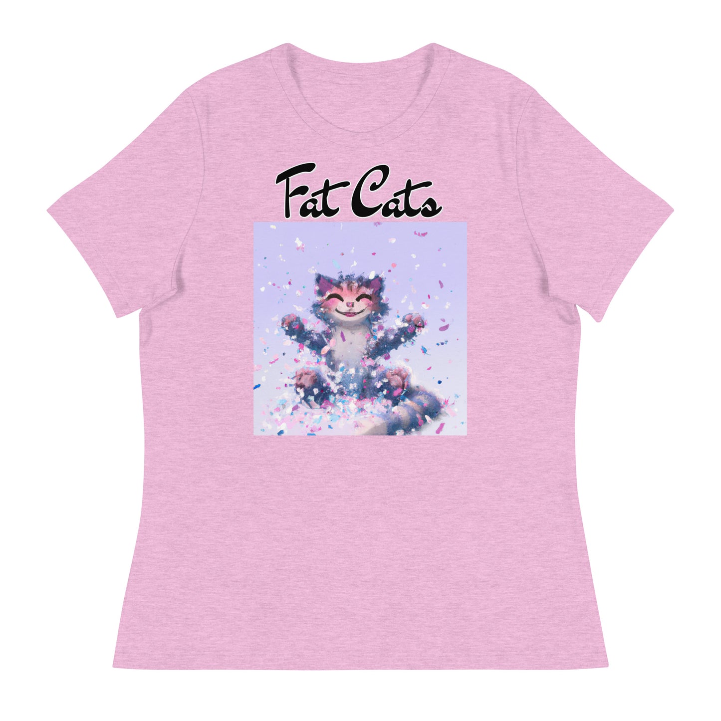 Women's T-Shirt with Kitten Enjoying Confetti with a text "Fat Cats" at $25.97 found at Personalizedpetlovergifts