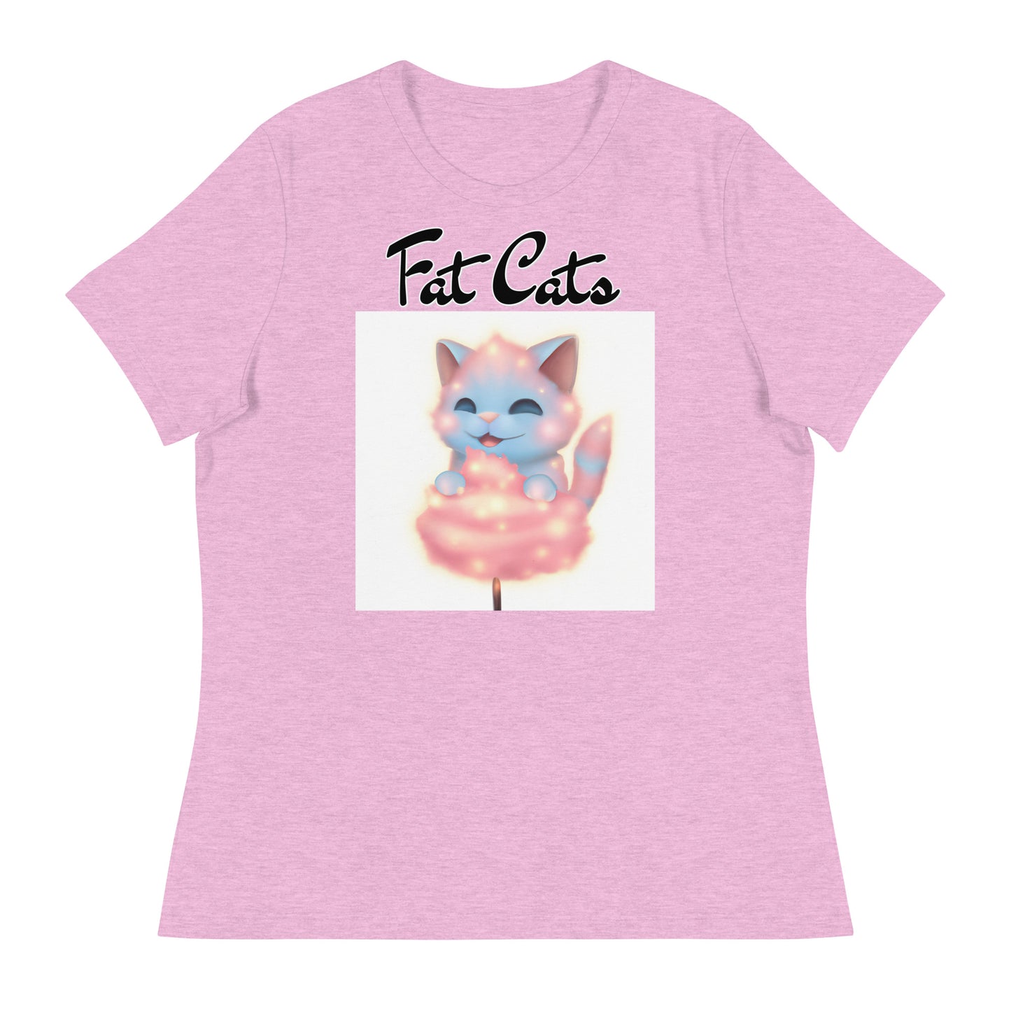 Women's T-Shirt with Kitten Enjoying a Cotton Candy with a text "Fat Cats" at $25.97 found at Personalizedpetlovergifts