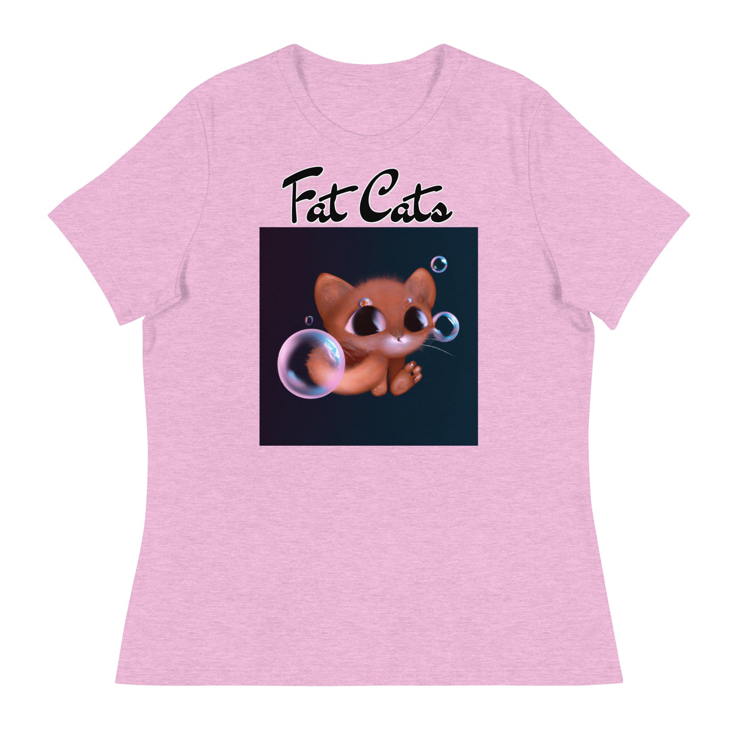 Women's T-Shirt with Kitten And Soap Bubbles with a text "Fat Cats" at $25.97 found at Personalizedpetlovergifts