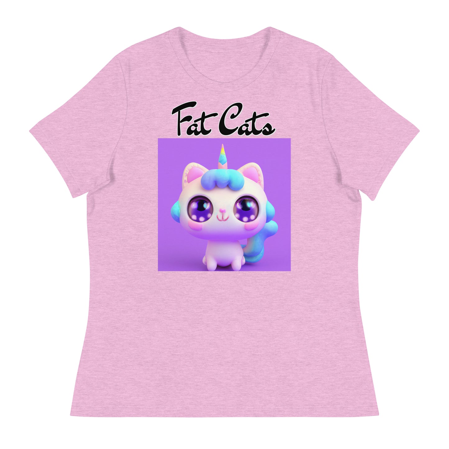 Women's T-Shirt with Happy Unicorn Kitten with a text "Fat Cats" at $25.97 found at Personalizedpetlovergifts