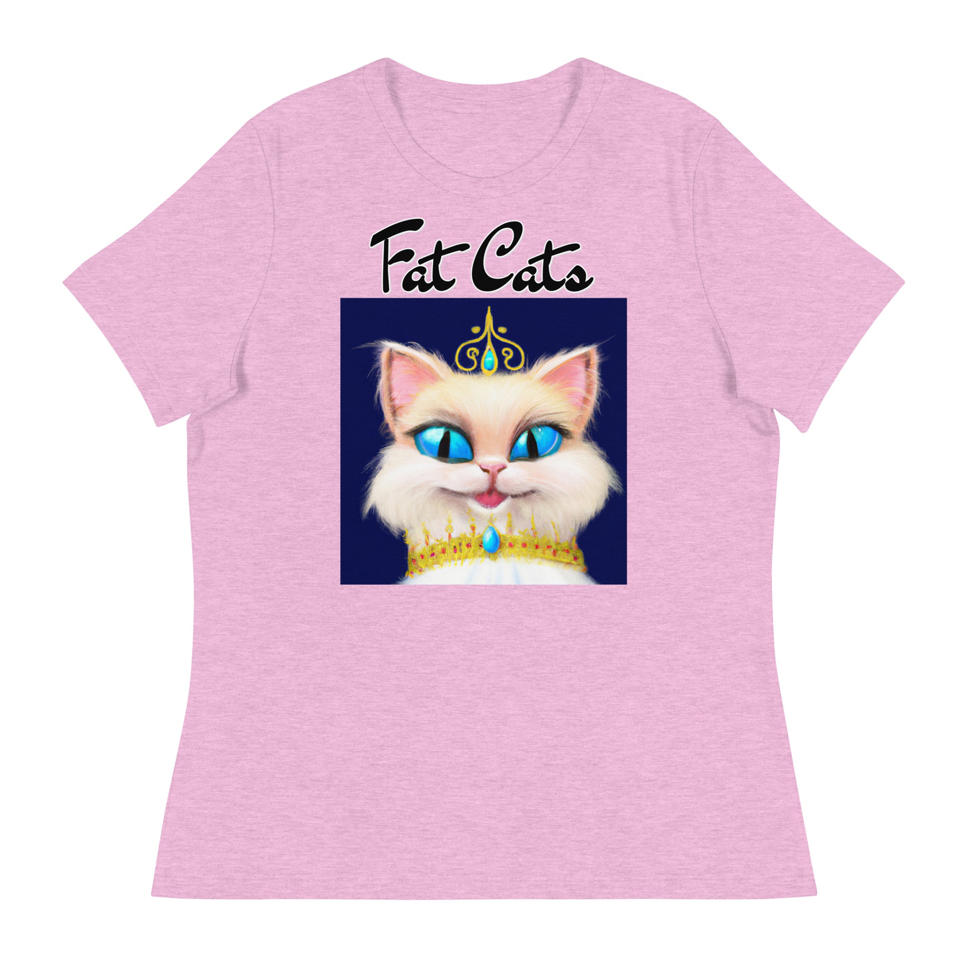 Women's T-Shirt with Happy Blue Eyed Kitten Princess with a text "Fat Cats" at $25.97 found at Personalizedpetlovergifts