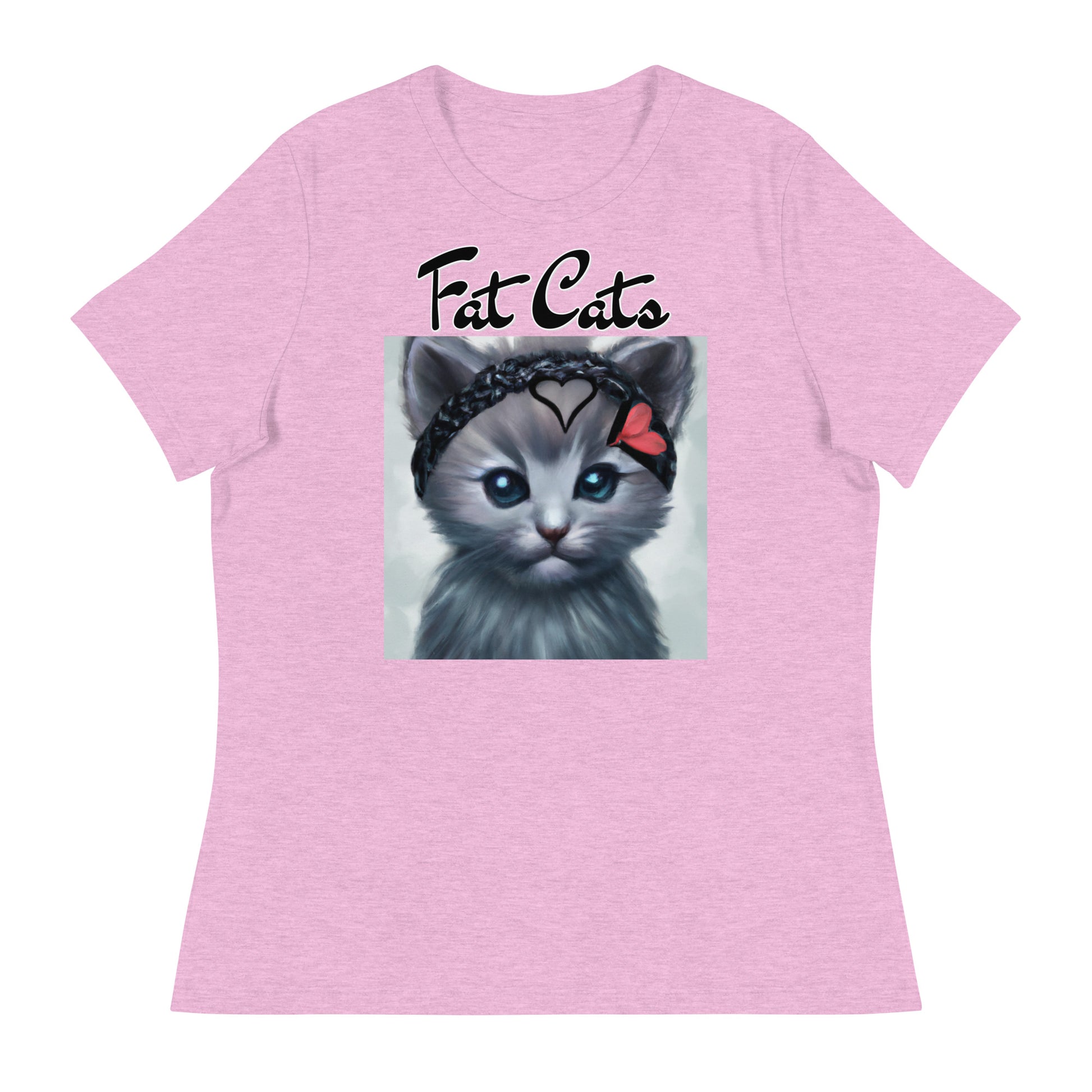 Women's T-Shirt with Grey Kitten With a Headband with a text "Fat Cats" at $25.97 found at Personalizedpetlovergifts