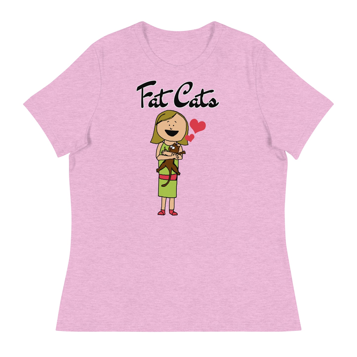 Women's T-Shirt with Girl Holding a Kitten with a text "Fat Cats" at $25.97 found at Personalizedpetlovergifts