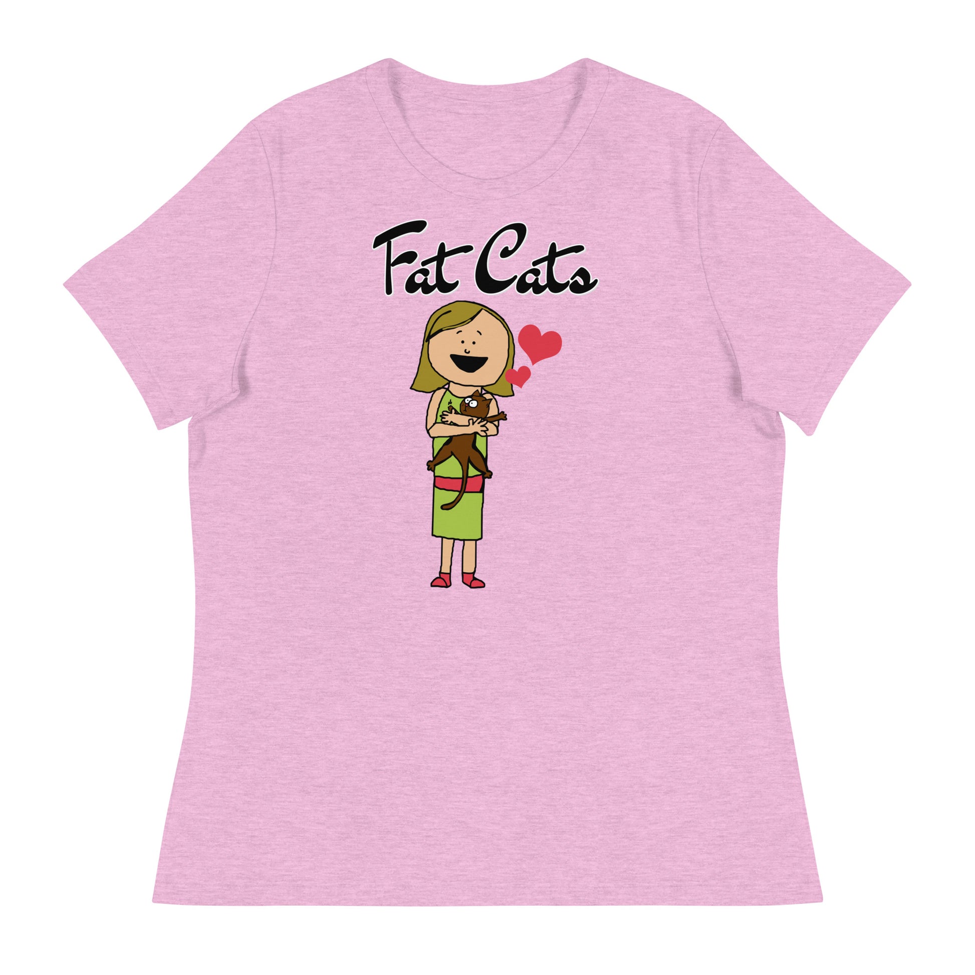 Women's T-Shirt with Girl Holding a Kitten with a text "Fat Cats" at $25.97 found at Personalizedpetlovergifts