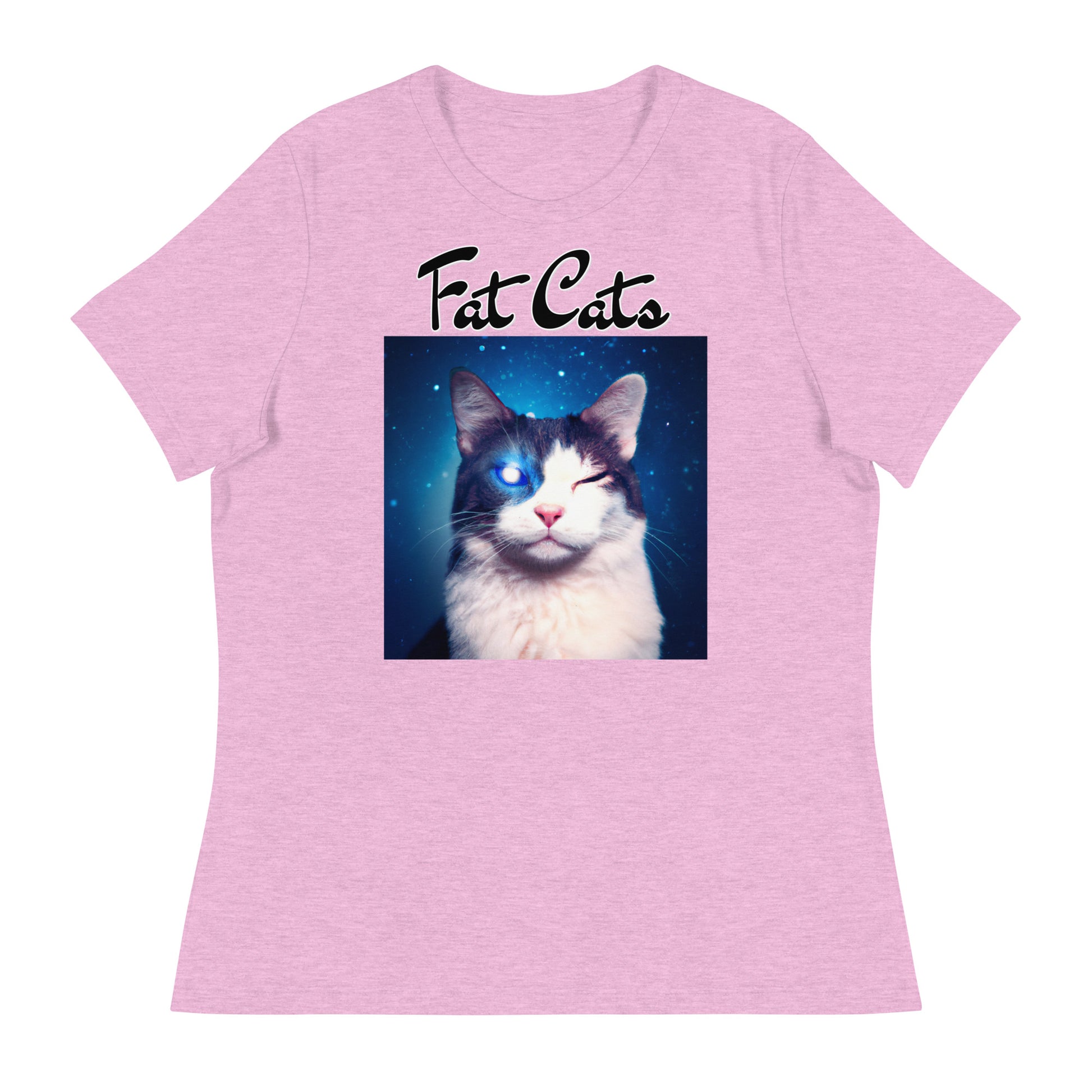 Women's T-Shirt with Galaxy Eyed Cat with a text "Fat Cats" at $25.97 found at Personalizedpetlovergifts