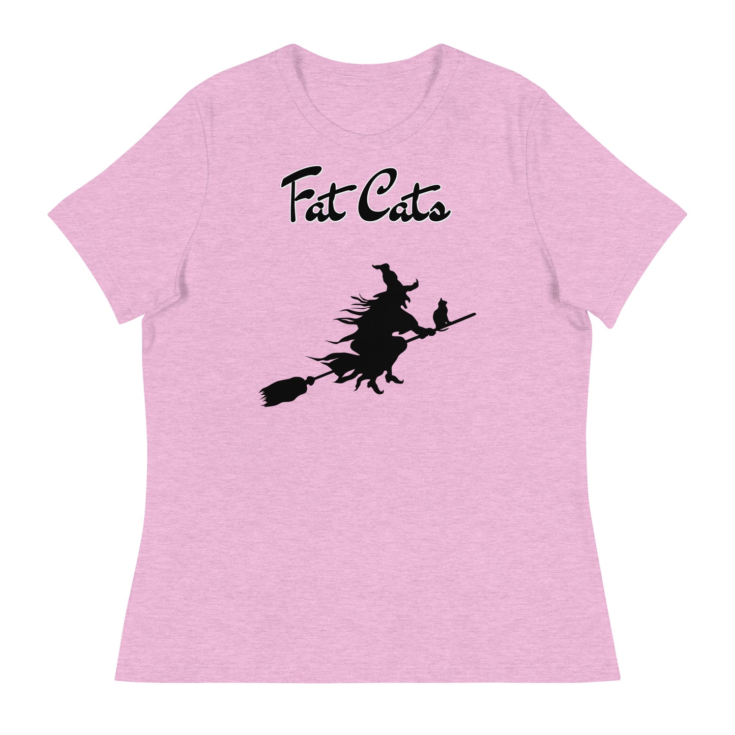 Women's T-Shirt with Flying Witch With Cat On a Broom with a text "Fat Cats" at $25.97 found at Personalizedpetlovergifts