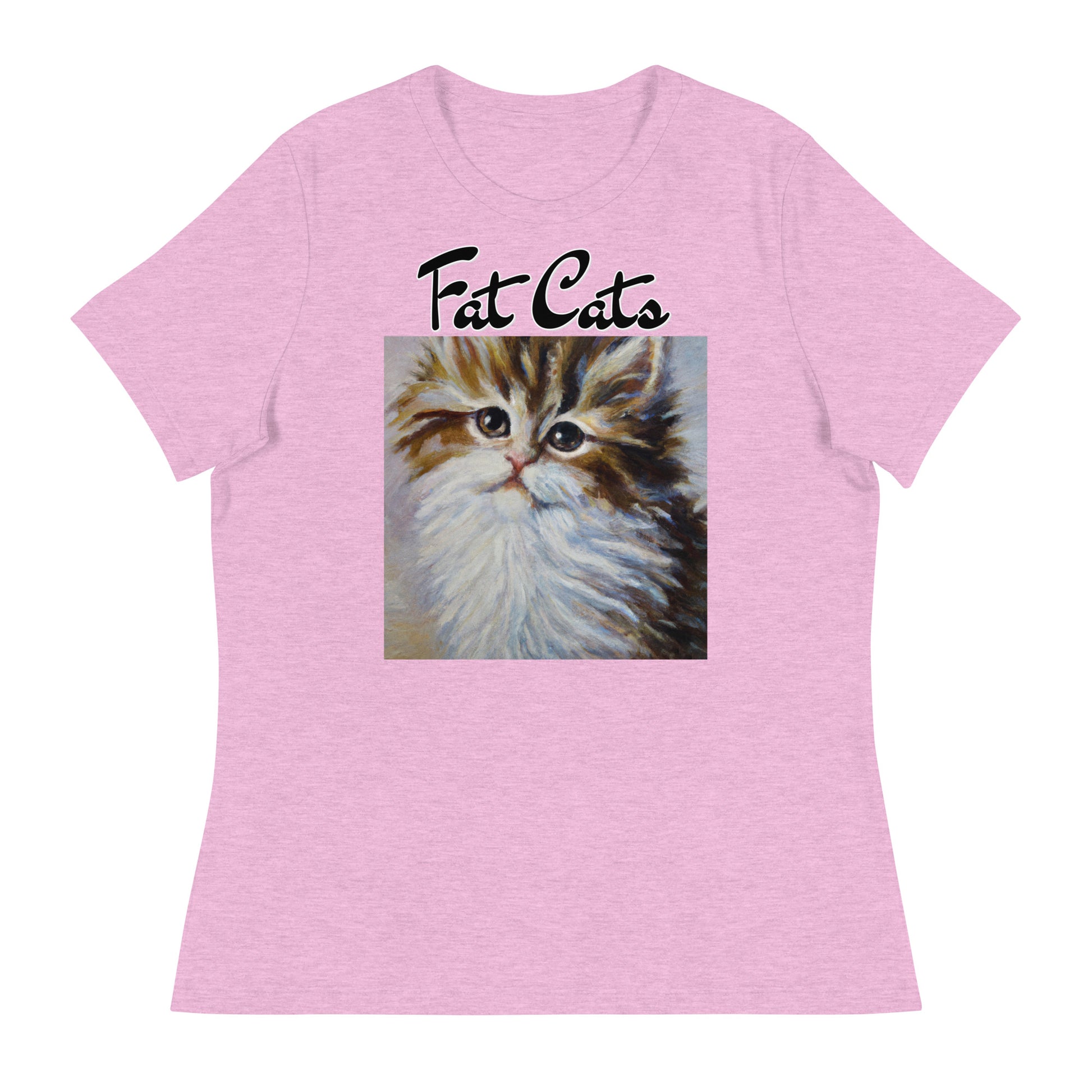 Women's T-Shirt with Fluffy Wispy Kitten Oil Painting with a text "Fat Cats" at $25.97 found at Personalizedpetlovergifts