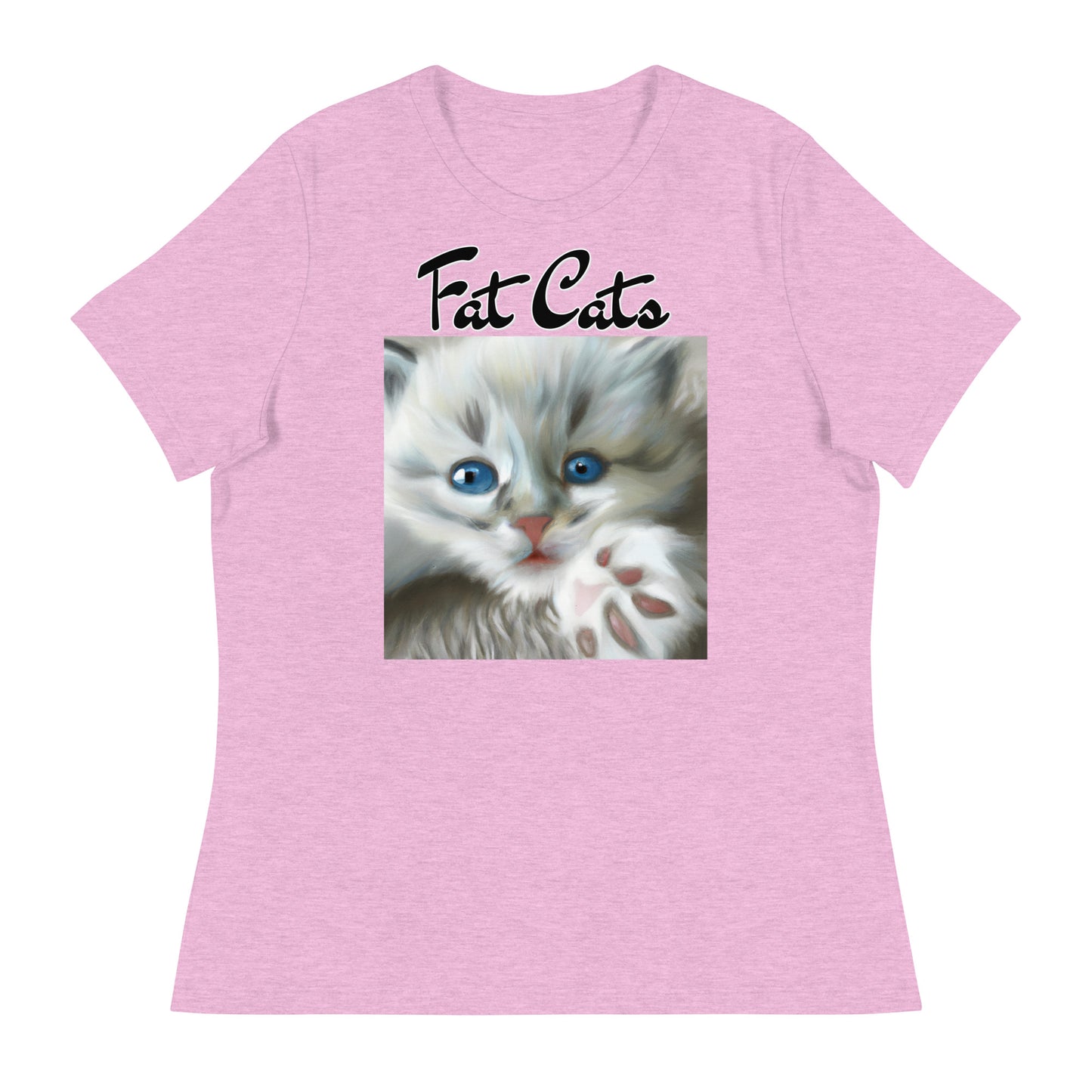 Women's T-Shirt with Fluffy Kitten With Fluffy Paw with a text "Fat Cats" at $25.97 found at Personalizedpetlovergifts